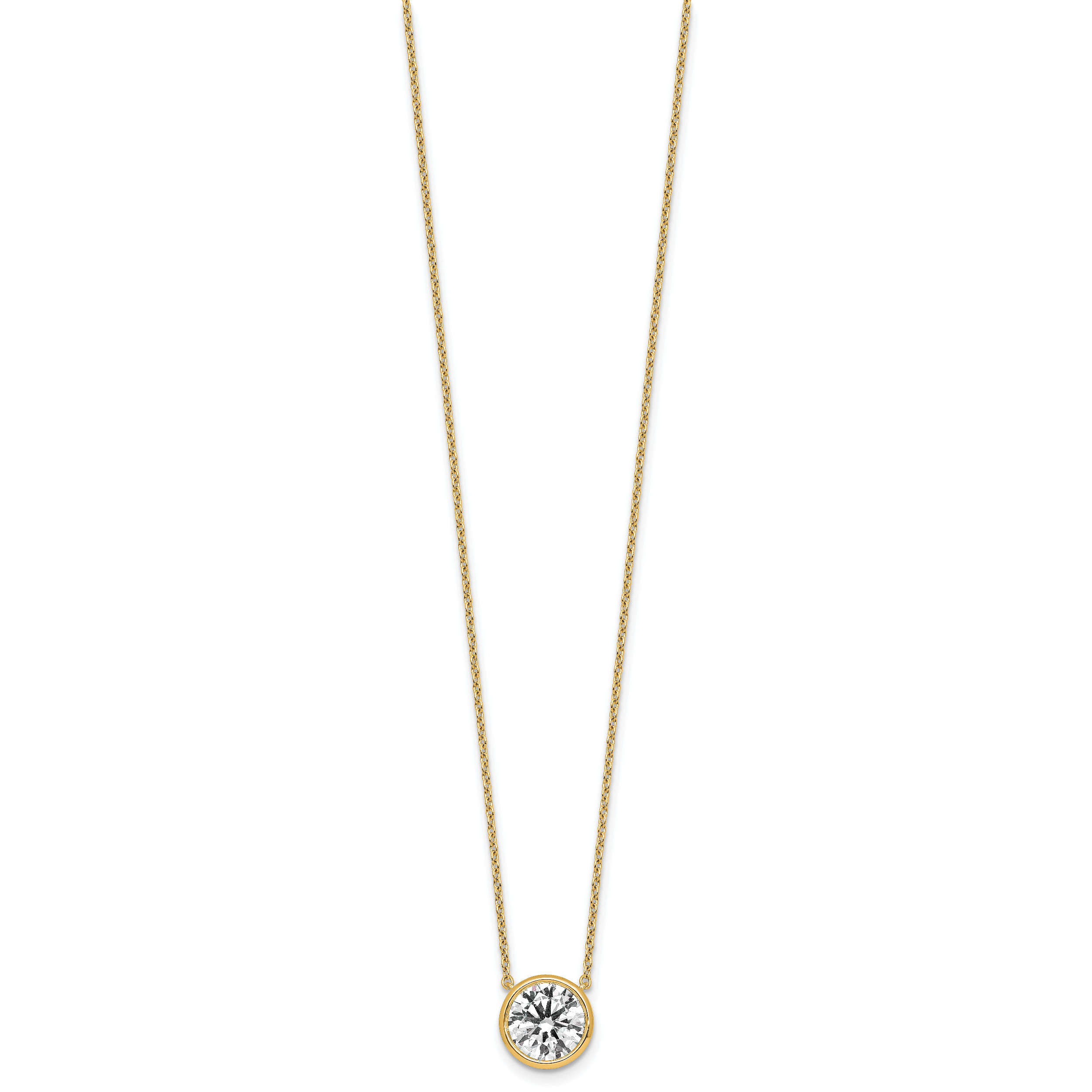14k 2 1/2 carat Certified Lab Grown Diamond VS+ F+ Round Complete Bezel Set 18 inch Necklace