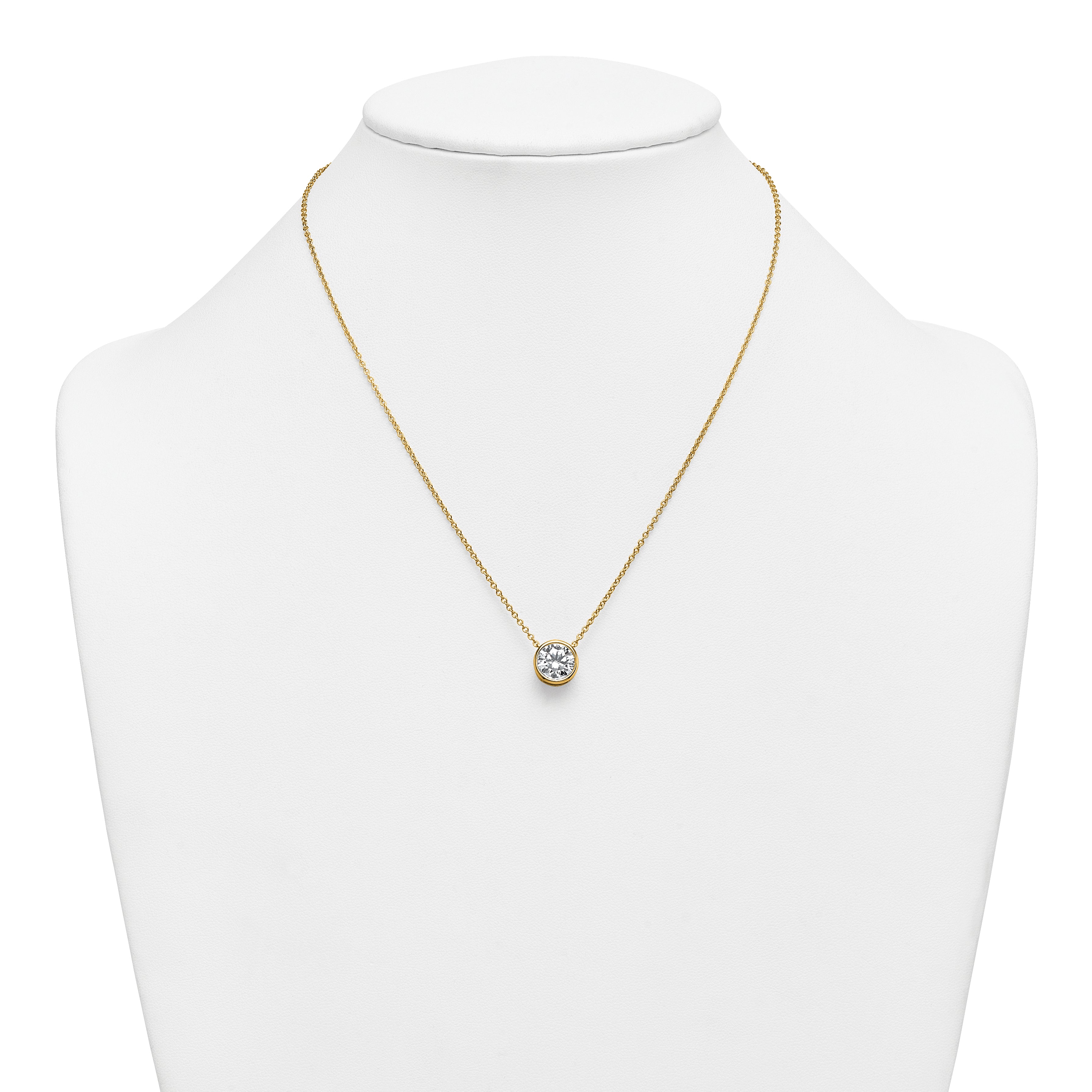 14k 2 1/2 carat Certified Lab Grown Diamond VS+ F+ Round Complete Bezel Set 18 inch Necklace