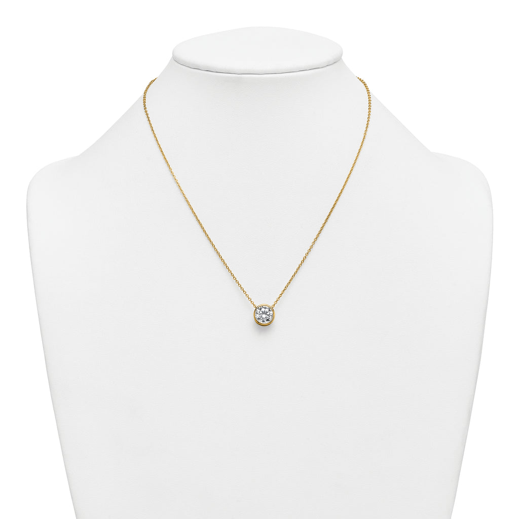 14k 2 1/2 carat Certified Lab Grown Diamond VS+ F+ Round Complete Bezel Set 18 inch Necklace