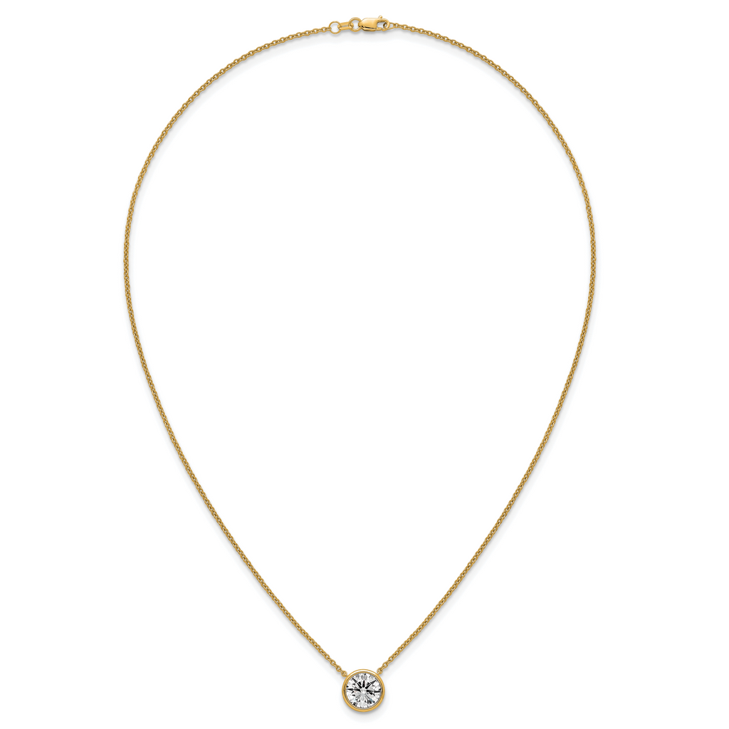 14k 2 1/2 carat Certified Lab Grown Diamond VS+ F+ Round Complete Bezel Set 18 inch Necklace
