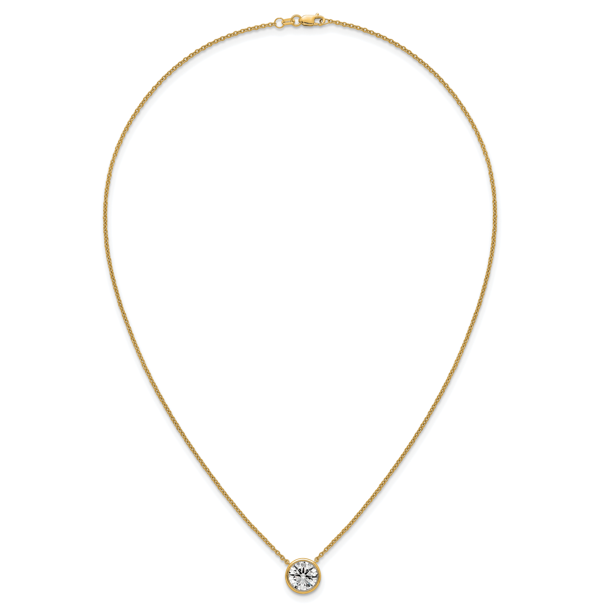 14k 2 1/2 carat Certified Lab Grown Diamond VS+ F+ Round Complete Bezel Set 18 inch Necklace
