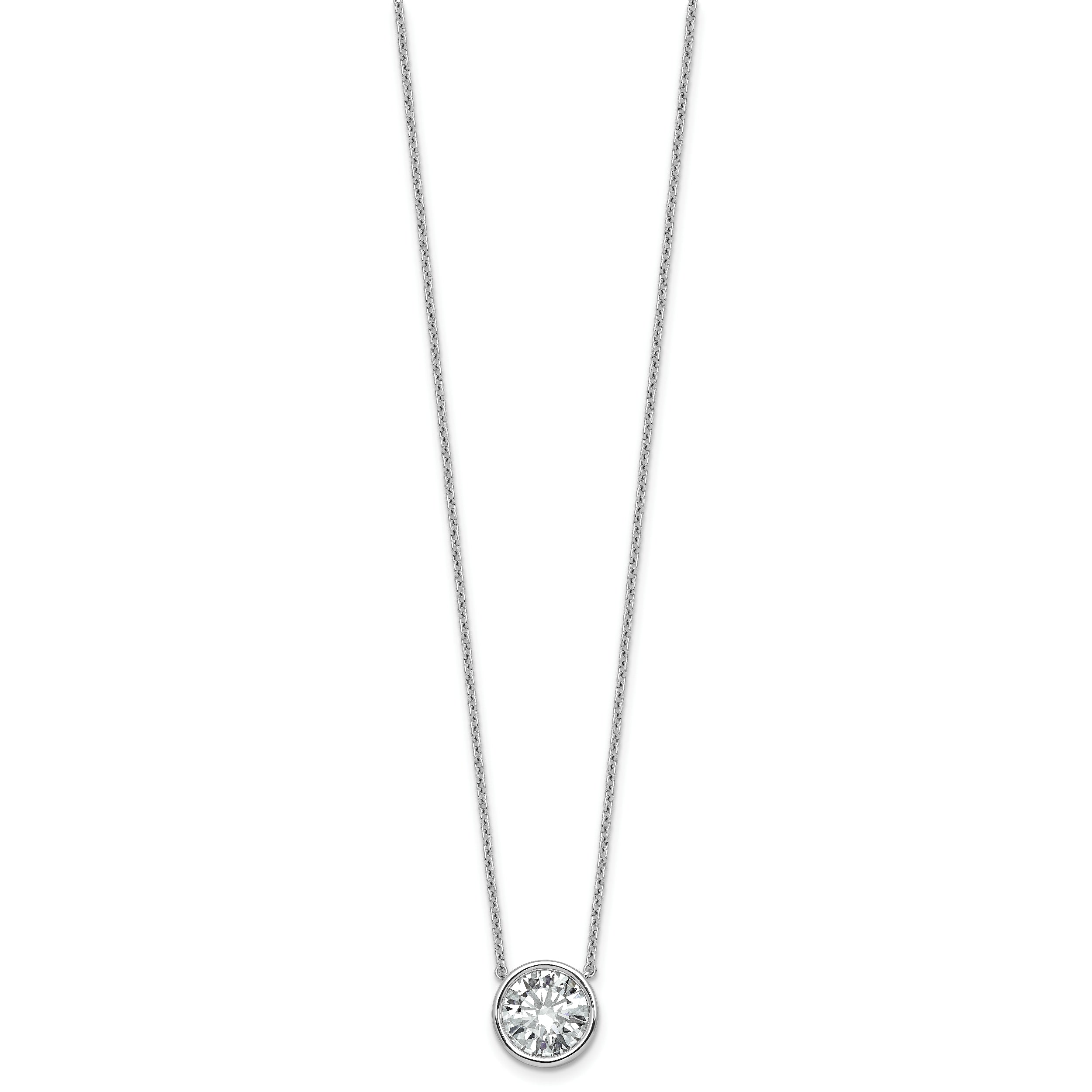 14k White Gold 3 carat Certified Lab Grown Diamond VS+ F+ Round Complete Bezel Set 18 inch Necklace