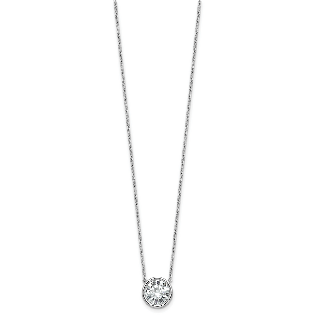 14k White Gold 3 carat Certified Lab Grown Diamond VS+ F+ Round Complete Bezel Set 18 inch Necklace