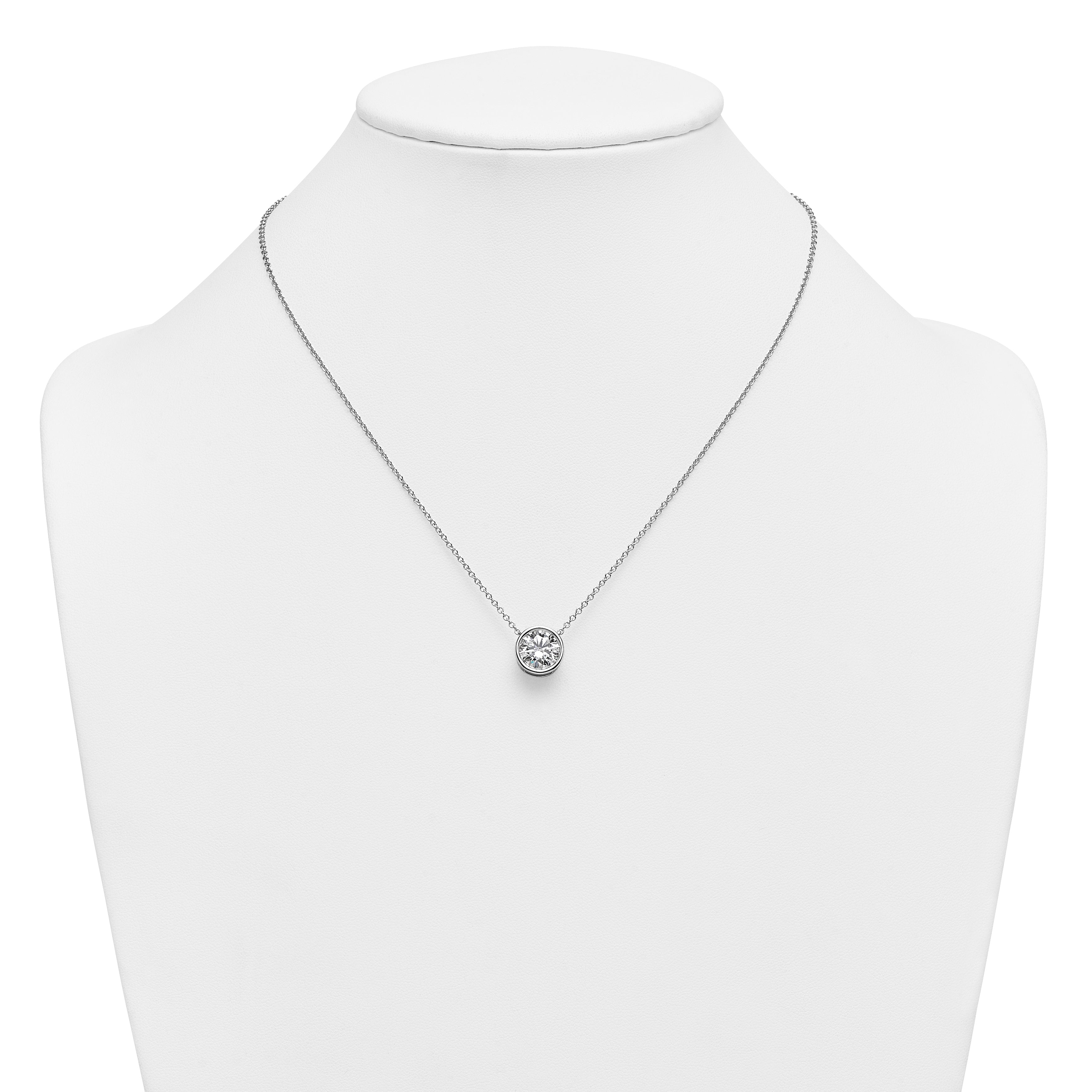 14k White Gold 3 carat Certified Lab Grown Diamond VS+ F+ Round Complete Bezel Set 18 inch Necklace