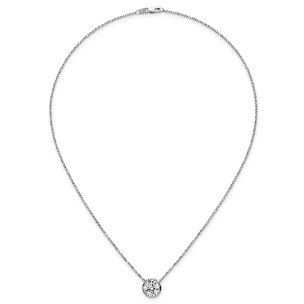 14k White Gold 3 carat Certified Lab Grown Diamond VS+ F+ Round Complete Bezel Set 18 inch Necklace