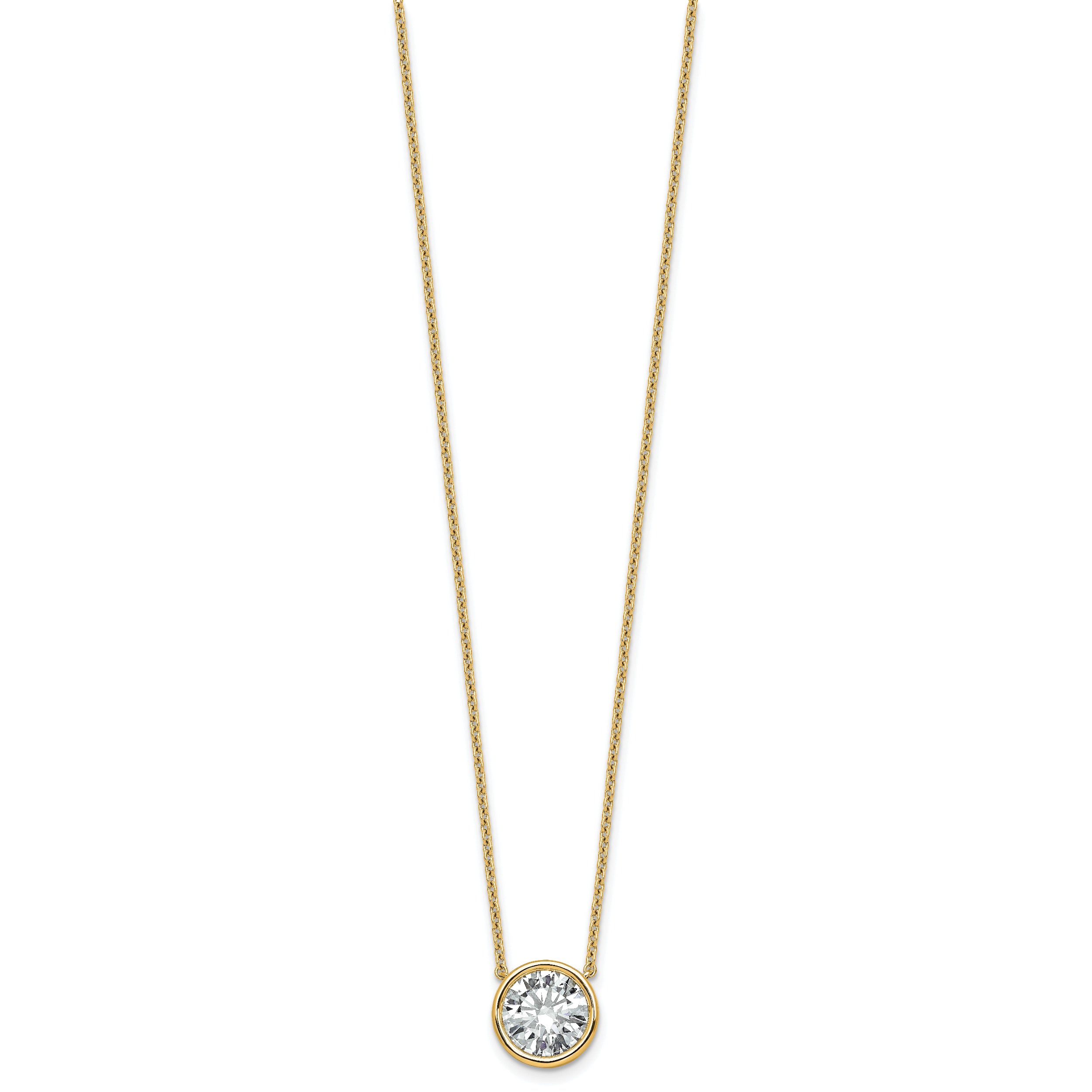 14k 3 carat Certified Lab Grown Diamond VS+ F+ Round Complete Bezel Set 18 inch Necklace