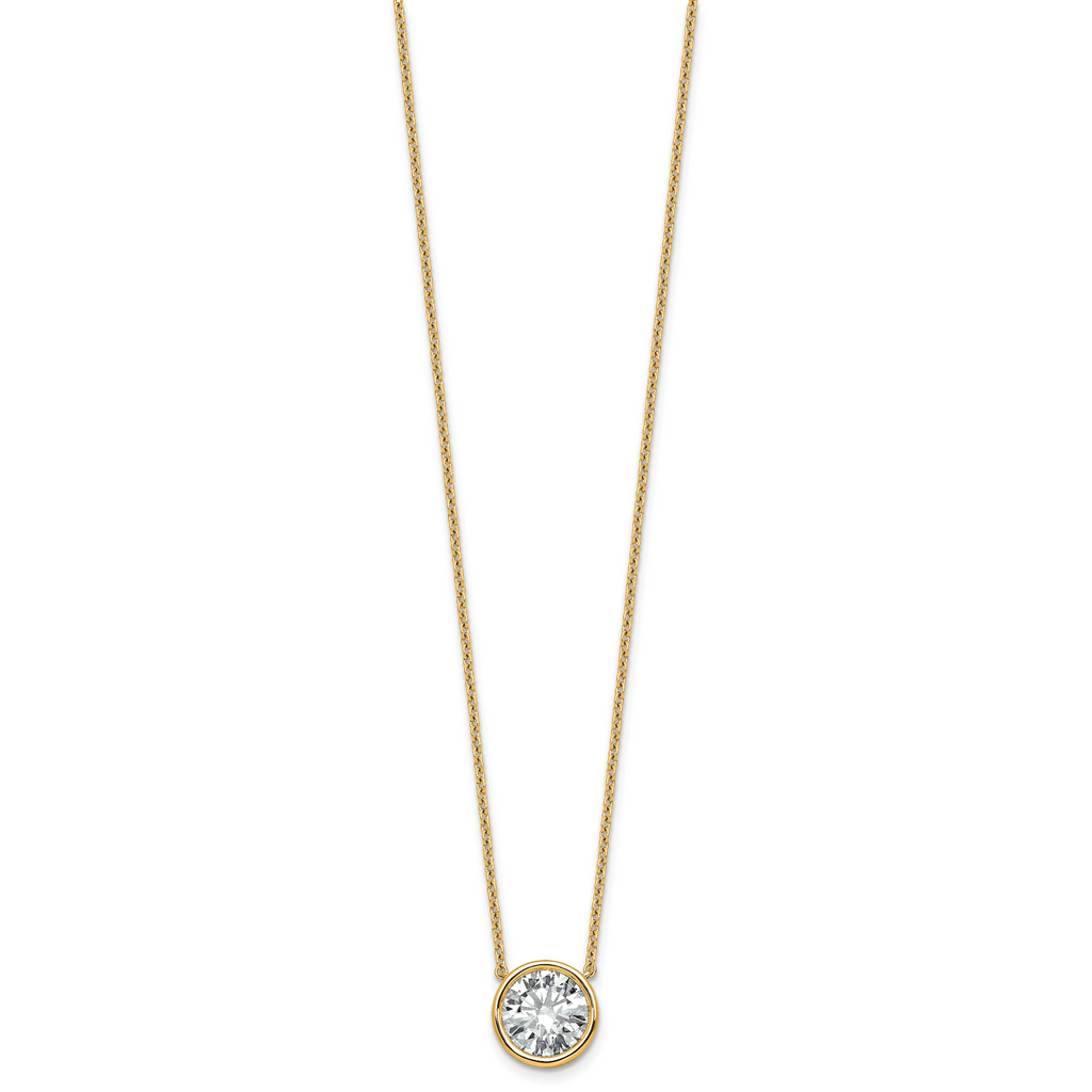14k 3 carat Certified Lab Grown Diamond VS+ F+ Round Complete Bezel Set 18 inch Necklace
