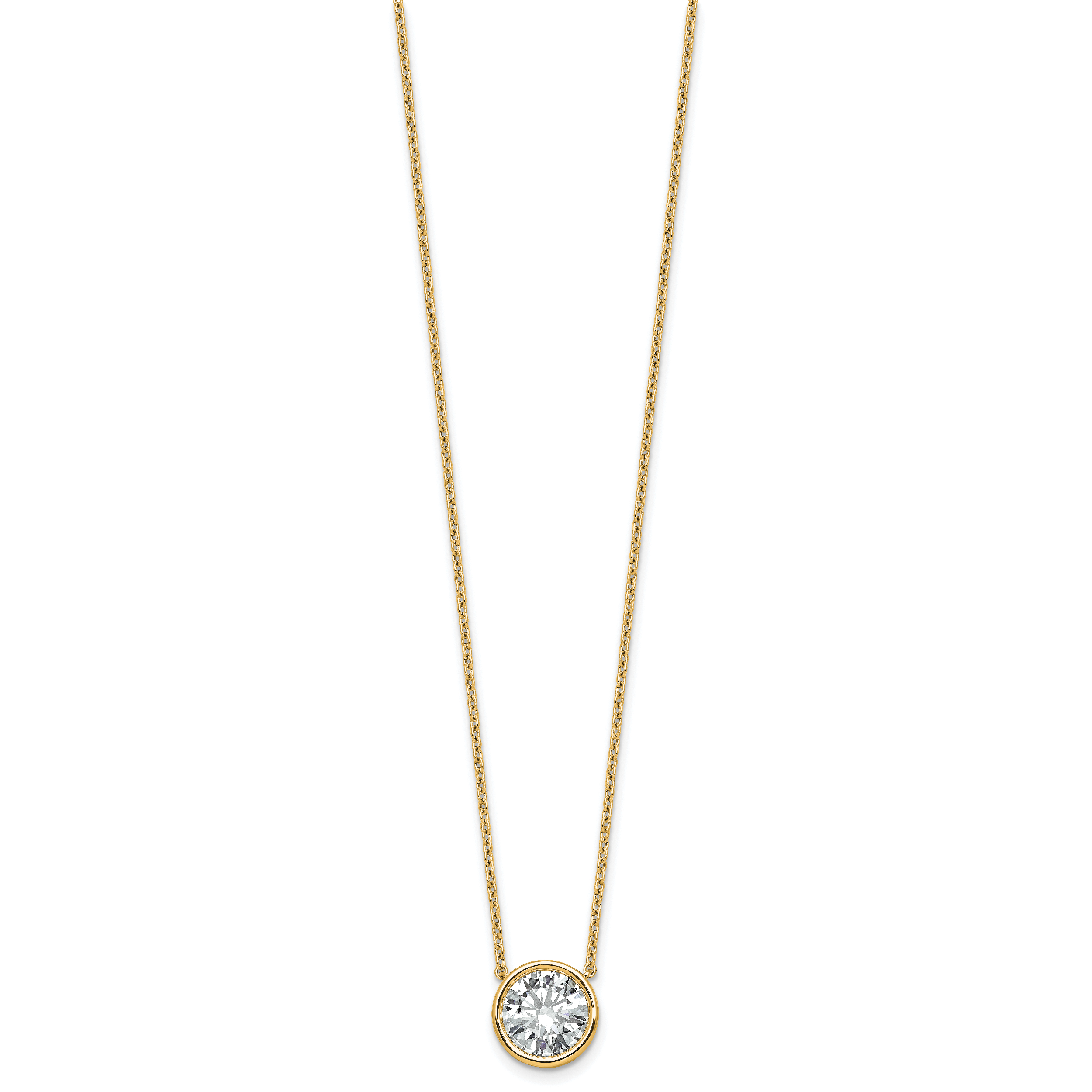 14k 3 carat Certified Lab Grown Diamond VS+ F+ Round Complete Bezel Set 18 inch Necklace