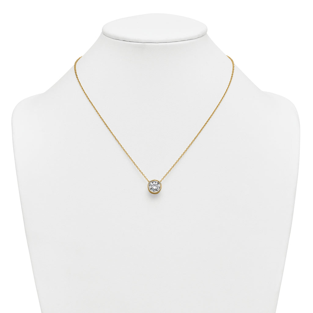 14k 3 carat Certified Lab Grown Diamond VS+ F+ Round Complete Bezel Set 18 inch Necklace