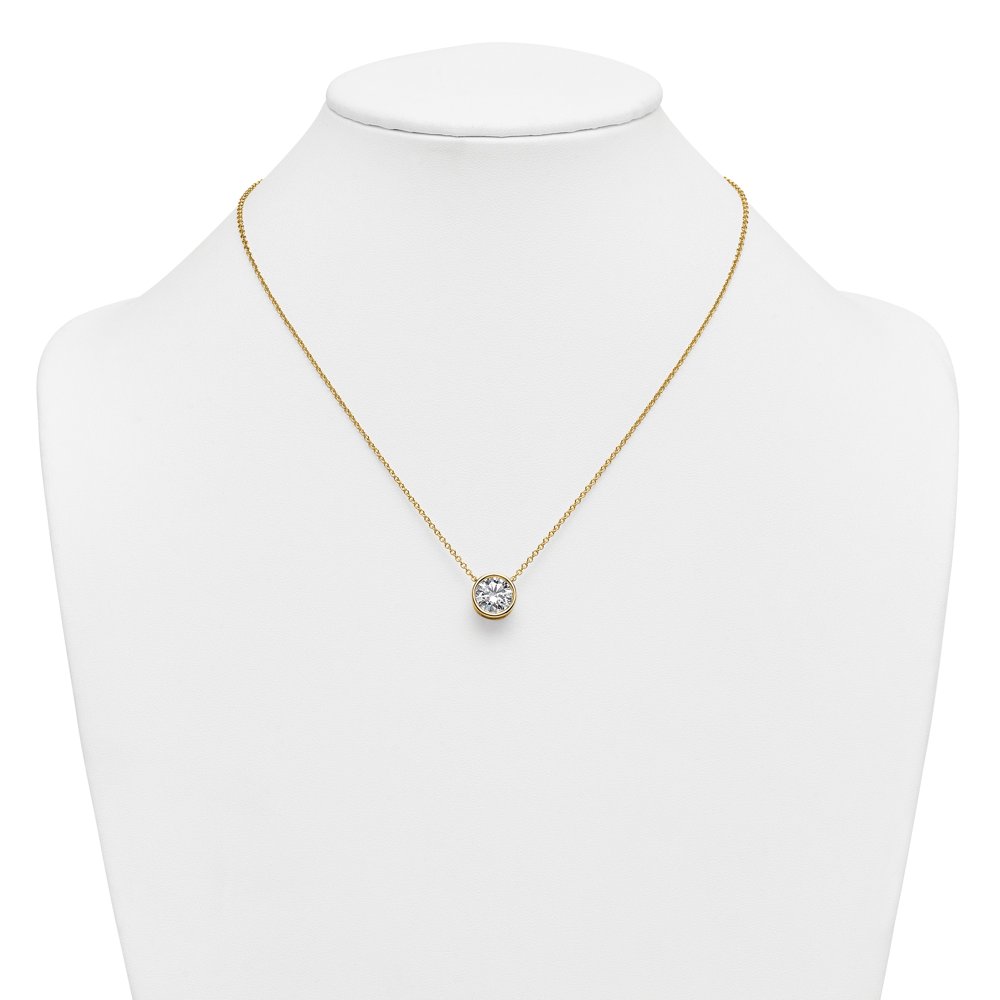 14k 3 carat Certified Lab Grown Diamond VS+ F+ Round Complete Bezel Set 18 inch Necklace