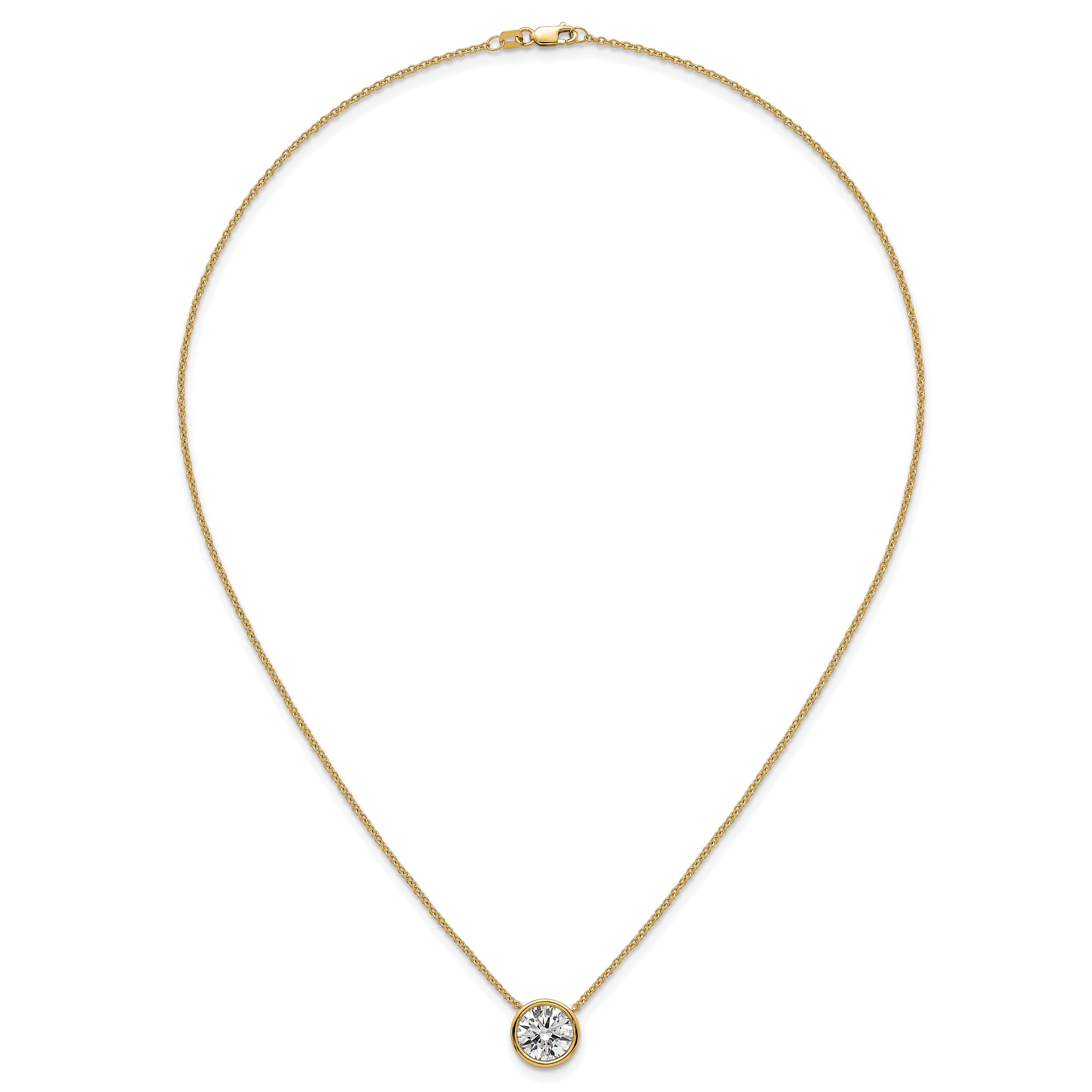 14k 3 carat Certified Lab Grown Diamond VS+ F+ Round Complete Bezel Set 18 inch Necklace