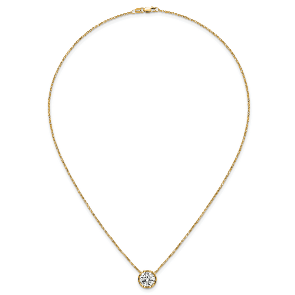 14k 3 carat Certified Lab Grown Diamond VS+ F+ Round Complete Bezel Set 18 inch Necklace