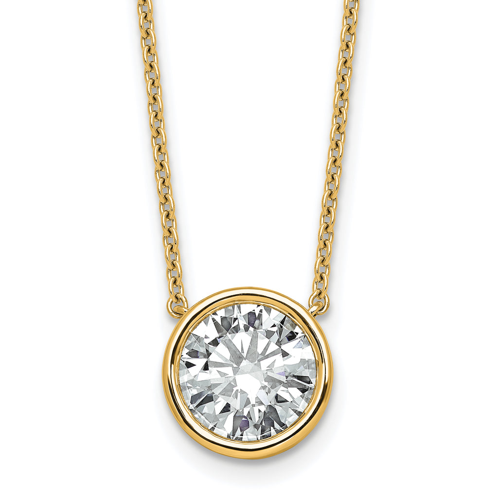 14k 3 carat Certified Lab Grown Diamond VS+ F+ Round Complete Bezel Set 18 inch Necklace
