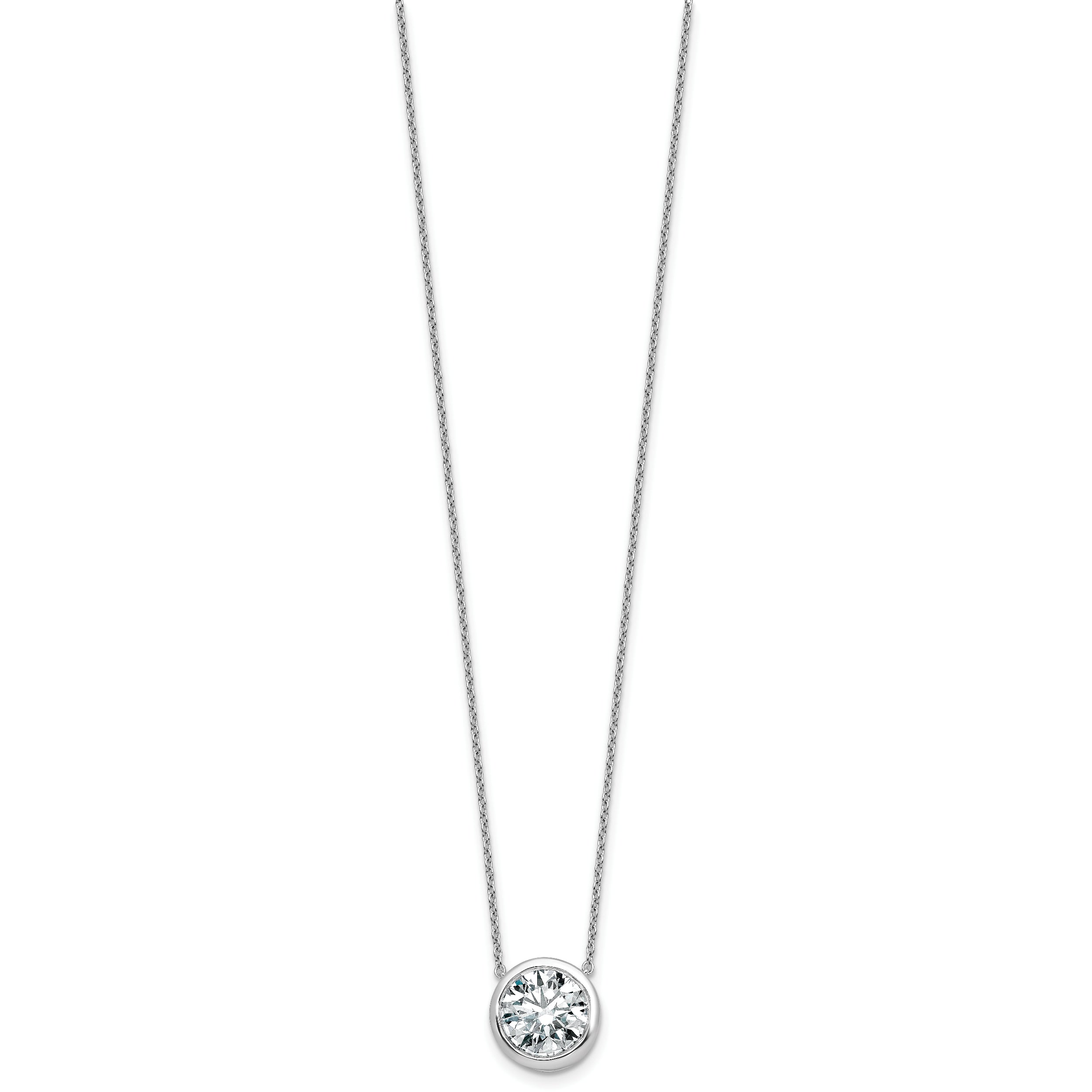 14k White Gold 4 carat Certified Lab Grown Diamond VS+ F+ Round Complete Bezel Set 18 inch Necklace