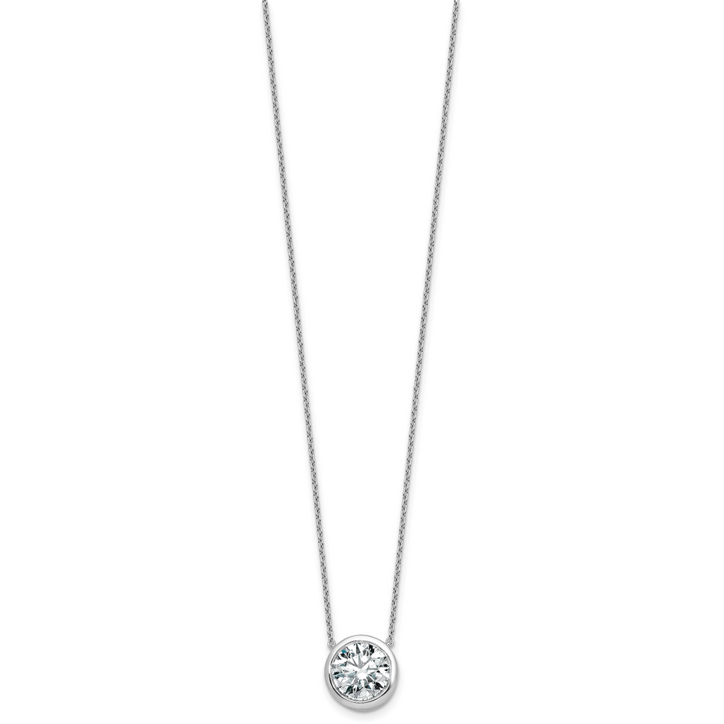 14k White Gold 4 carat Certified Lab Grown Diamond VS+ F+ Round Complete Bezel Set 18 inch Necklace