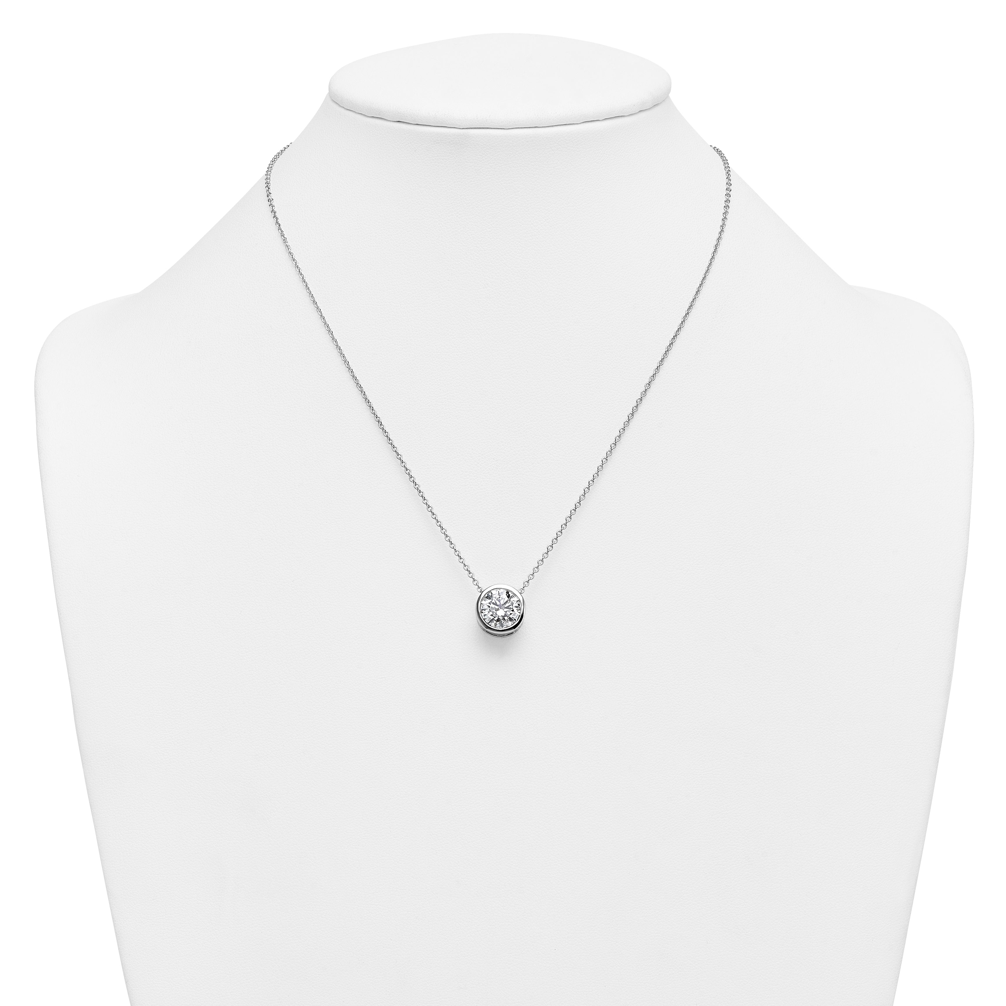 14k White Gold 4 carat Certified Lab Grown Diamond VS+ F+ Round Complete Bezel Set 18 inch Necklace