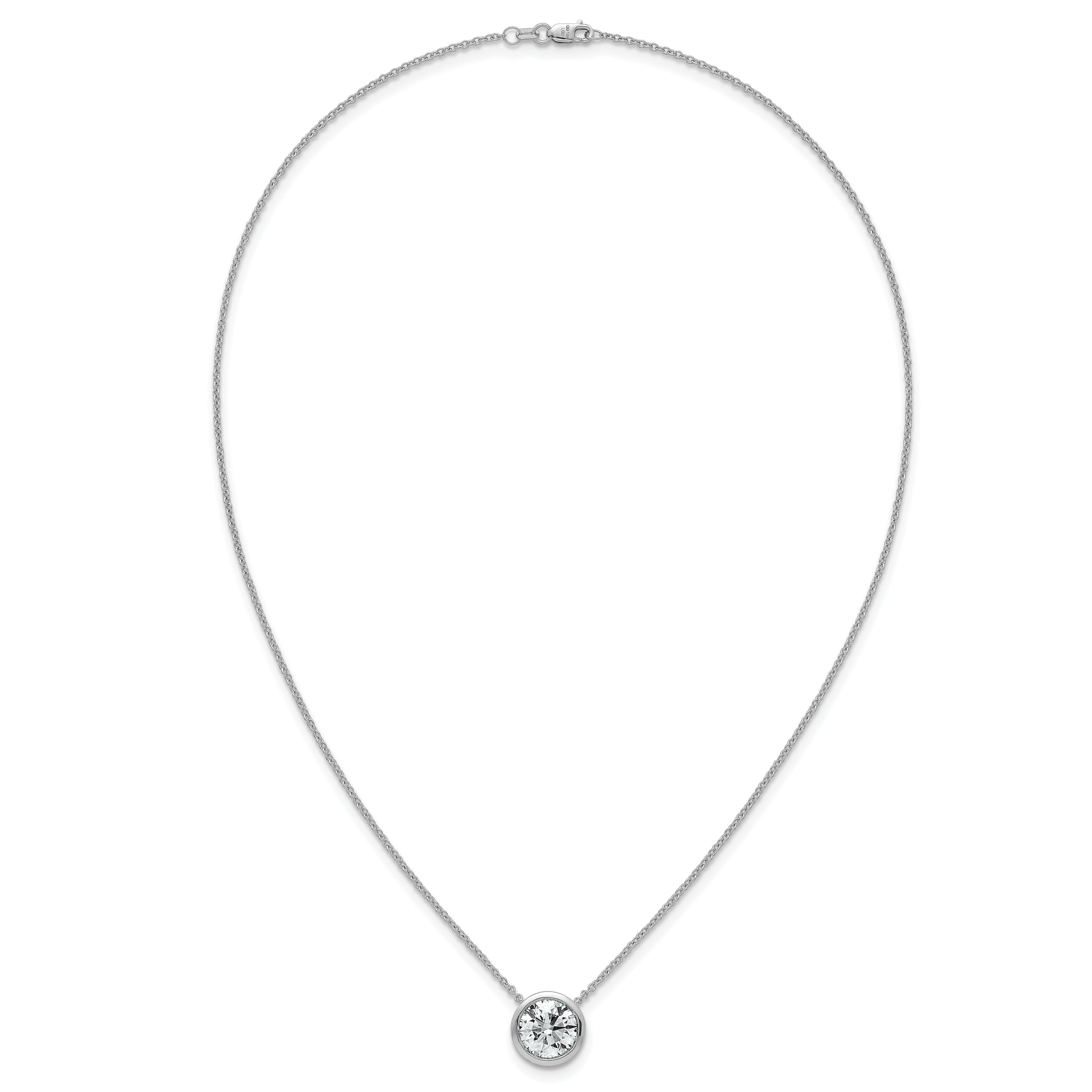 14k White Gold 4 carat Certified Lab Grown Diamond VS+ F+ Round Complete Bezel Set 18 inch Necklace