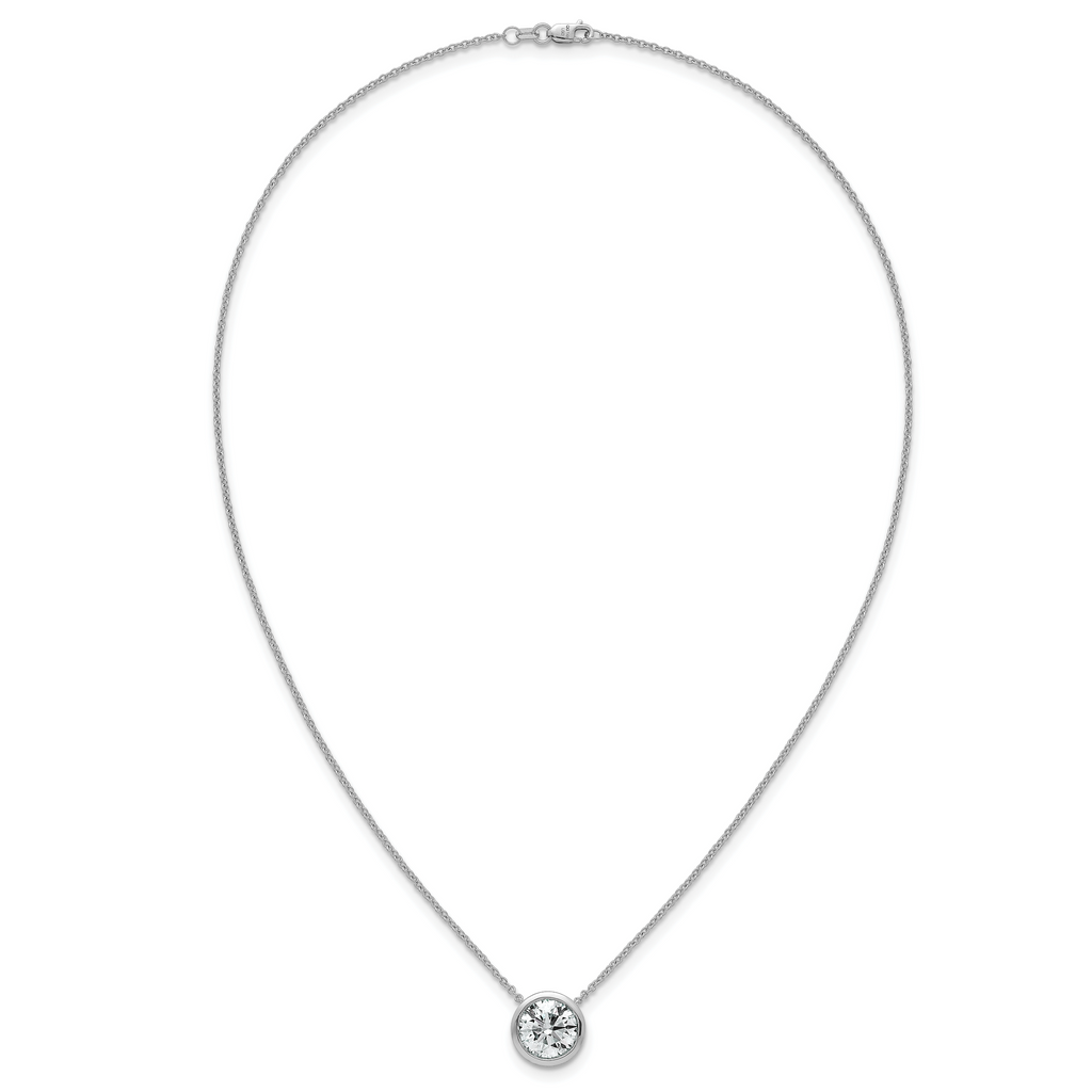 14k White Gold 4 carat Certified Lab Grown Diamond VS+ F+ Round Complete Bezel Set 18 inch Necklace