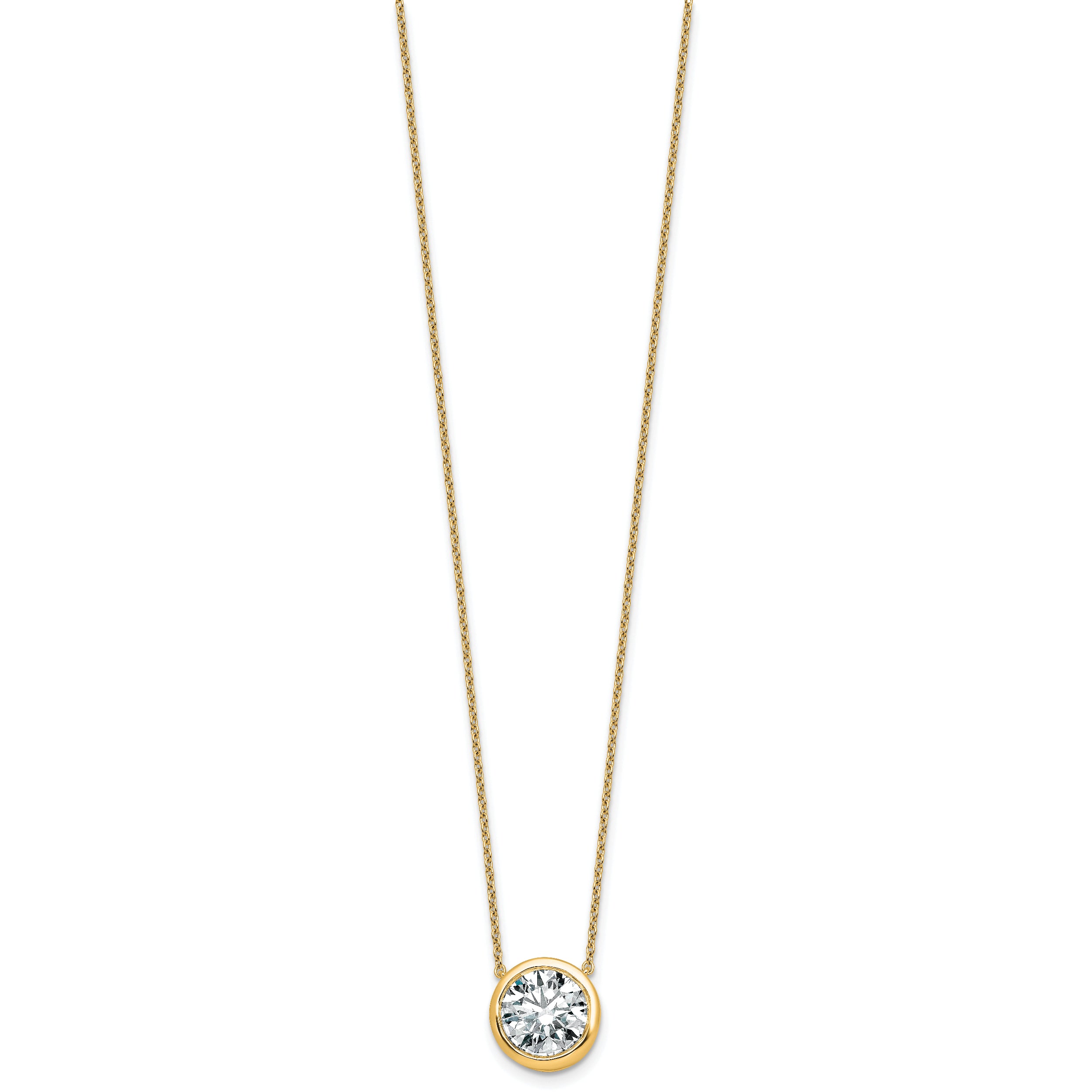 14k 4 carat Certified Lab Grown Diamond VS+ F+ Round Complete Bezel Set 18 inch Necklace