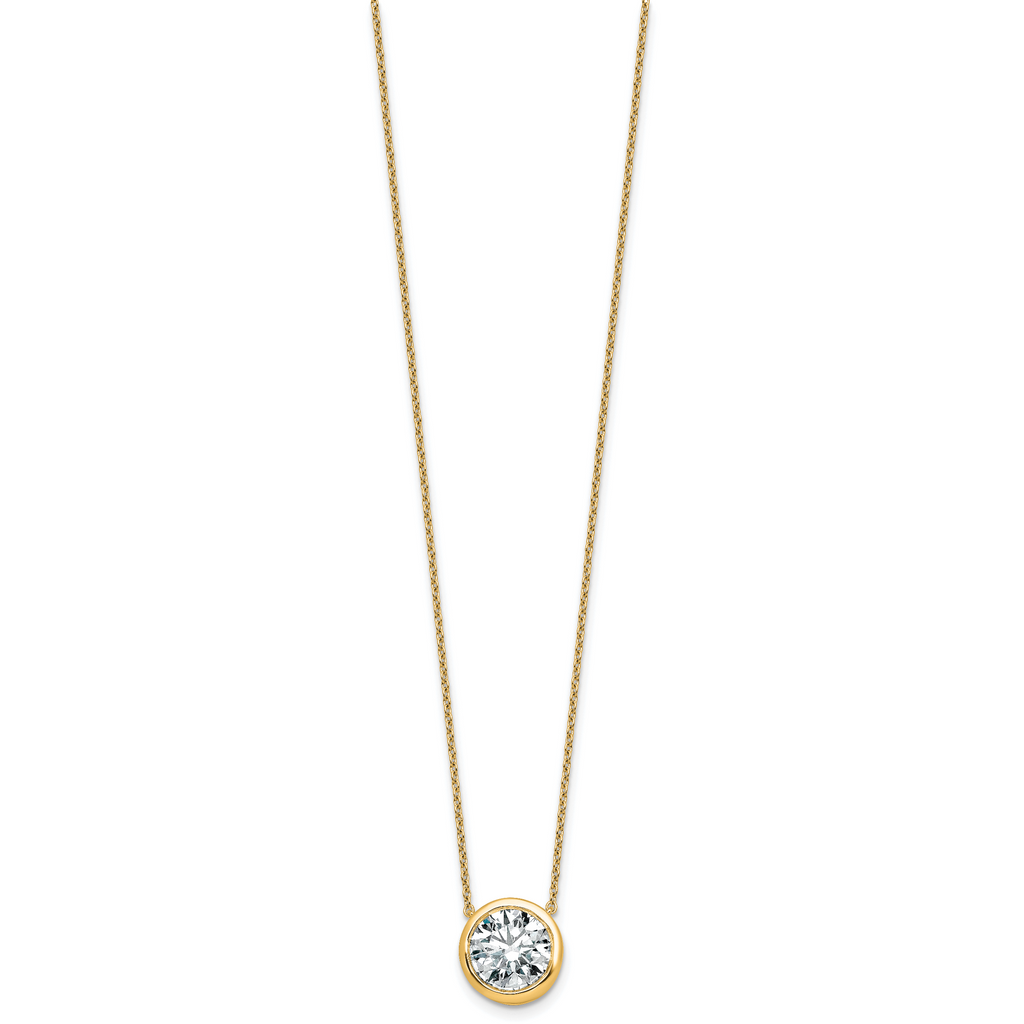14k 4 carat Certified Lab Grown Diamond VS+ F+ Round Complete Bezel Set 18 inch Necklace