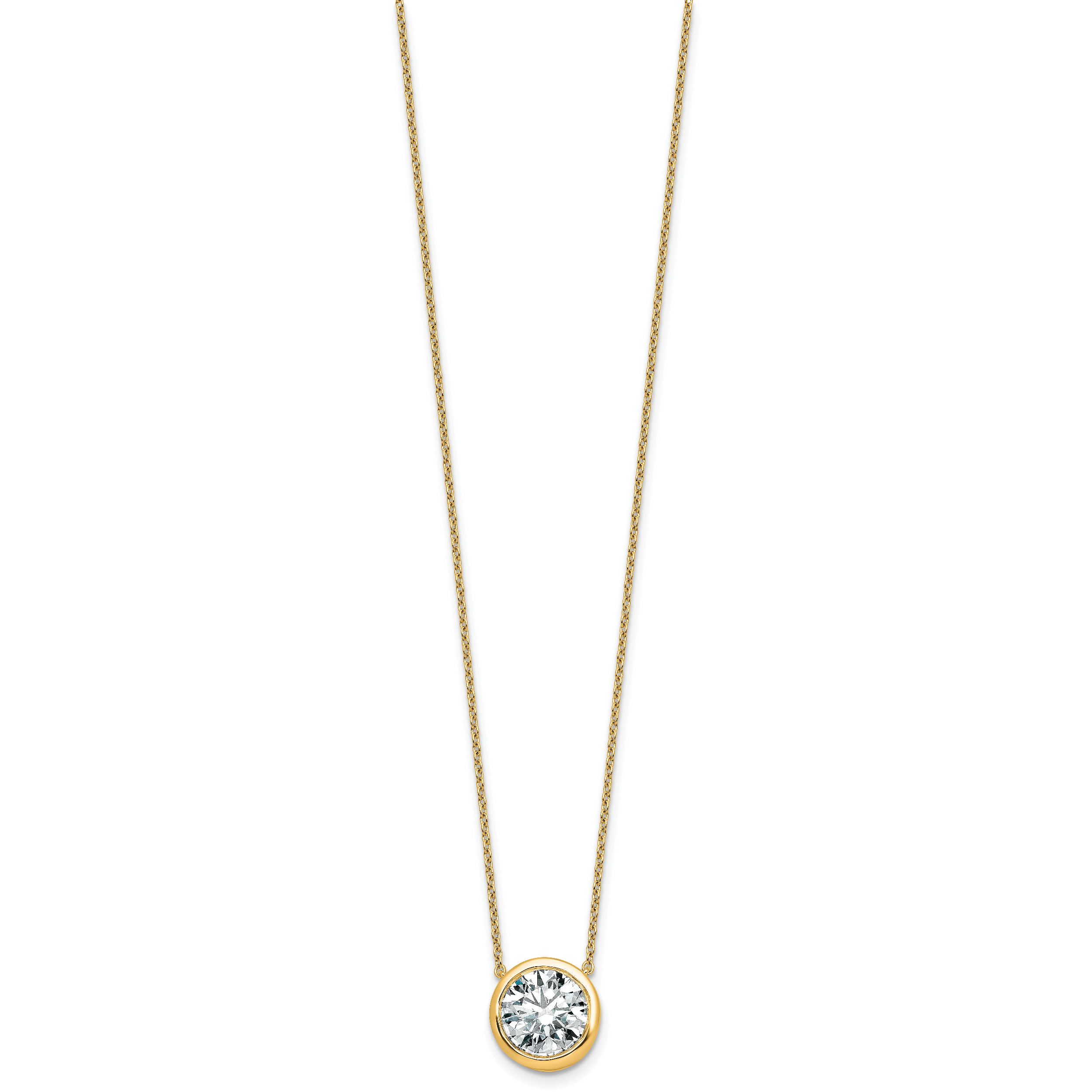 14k 4 carat Certified Lab Grown Diamond VS+ F+ Round Complete Bezel Set 18 inch Necklace