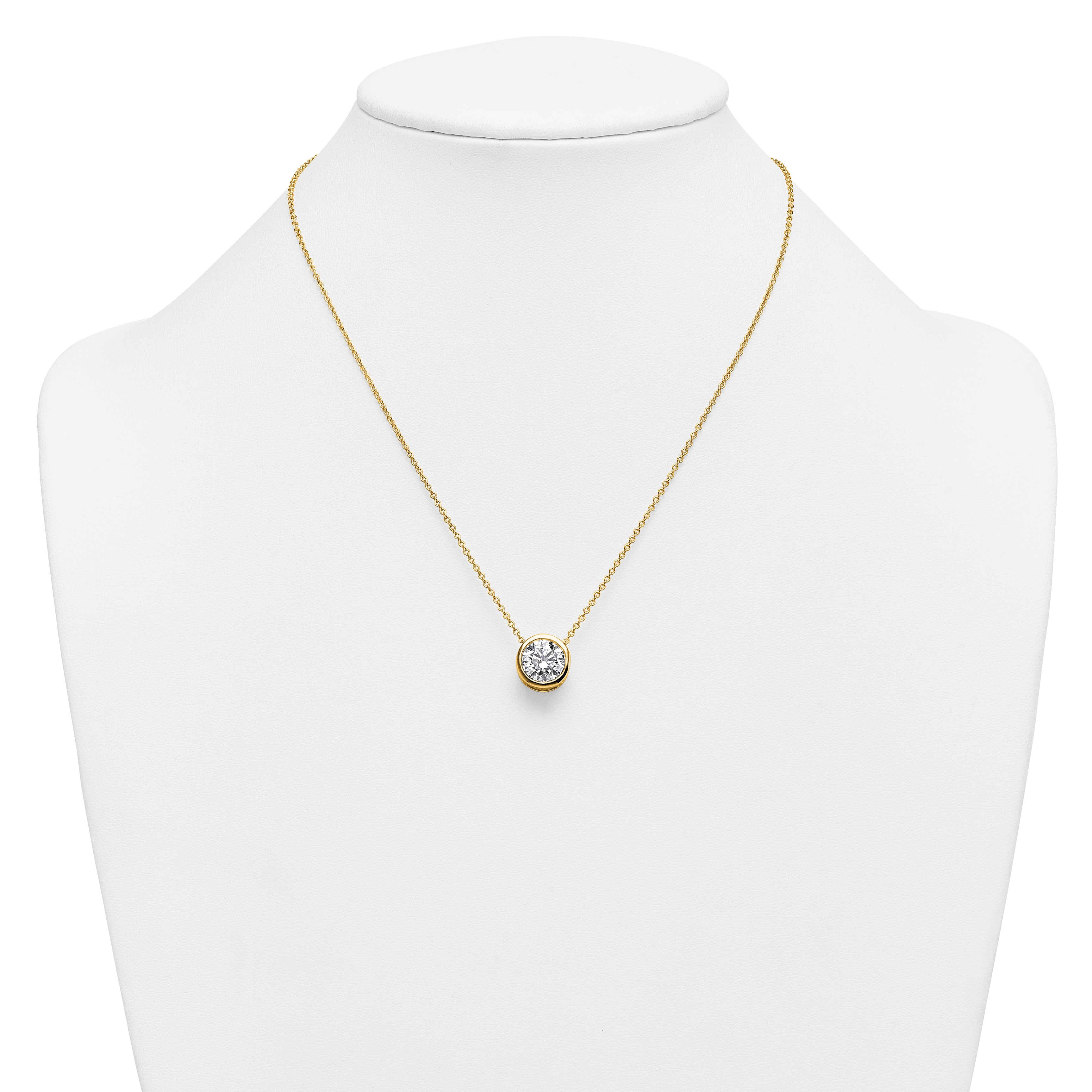 14k 4 carat Certified Lab Grown Diamond VS+ F+ Round Complete Bezel Set 18 inch Necklace