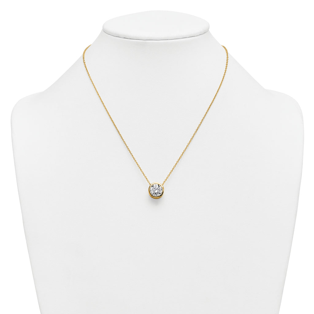 14k 4 carat Certified Lab Grown Diamond VS+ F+ Round Complete Bezel Set 18 inch Necklace