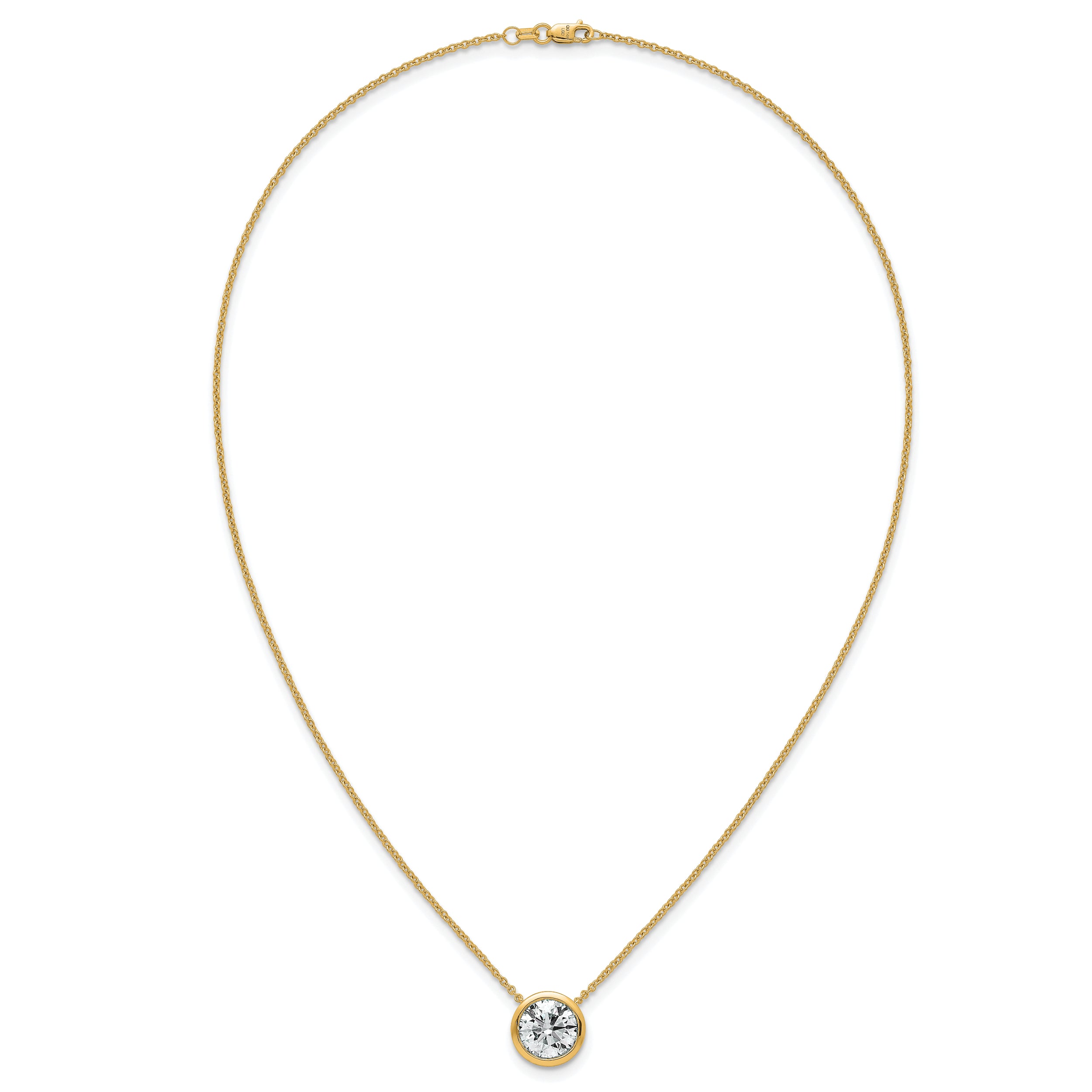 14k 4 carat Certified Lab Grown Diamond VS+ F+ Round Complete Bezel Set 18 inch Necklace