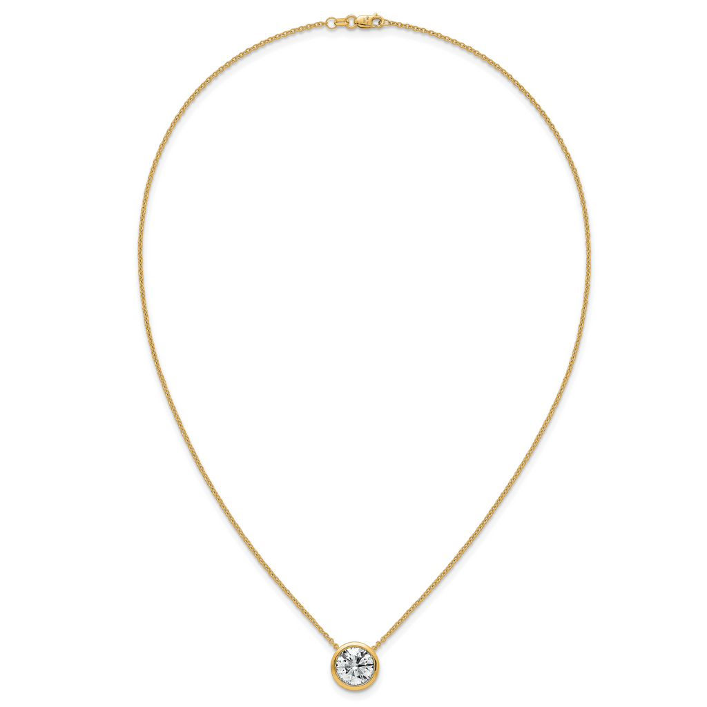 14k 4 carat Certified Lab Grown Diamond VS+ F+ Round Complete Bezel Set 18 inch Necklace