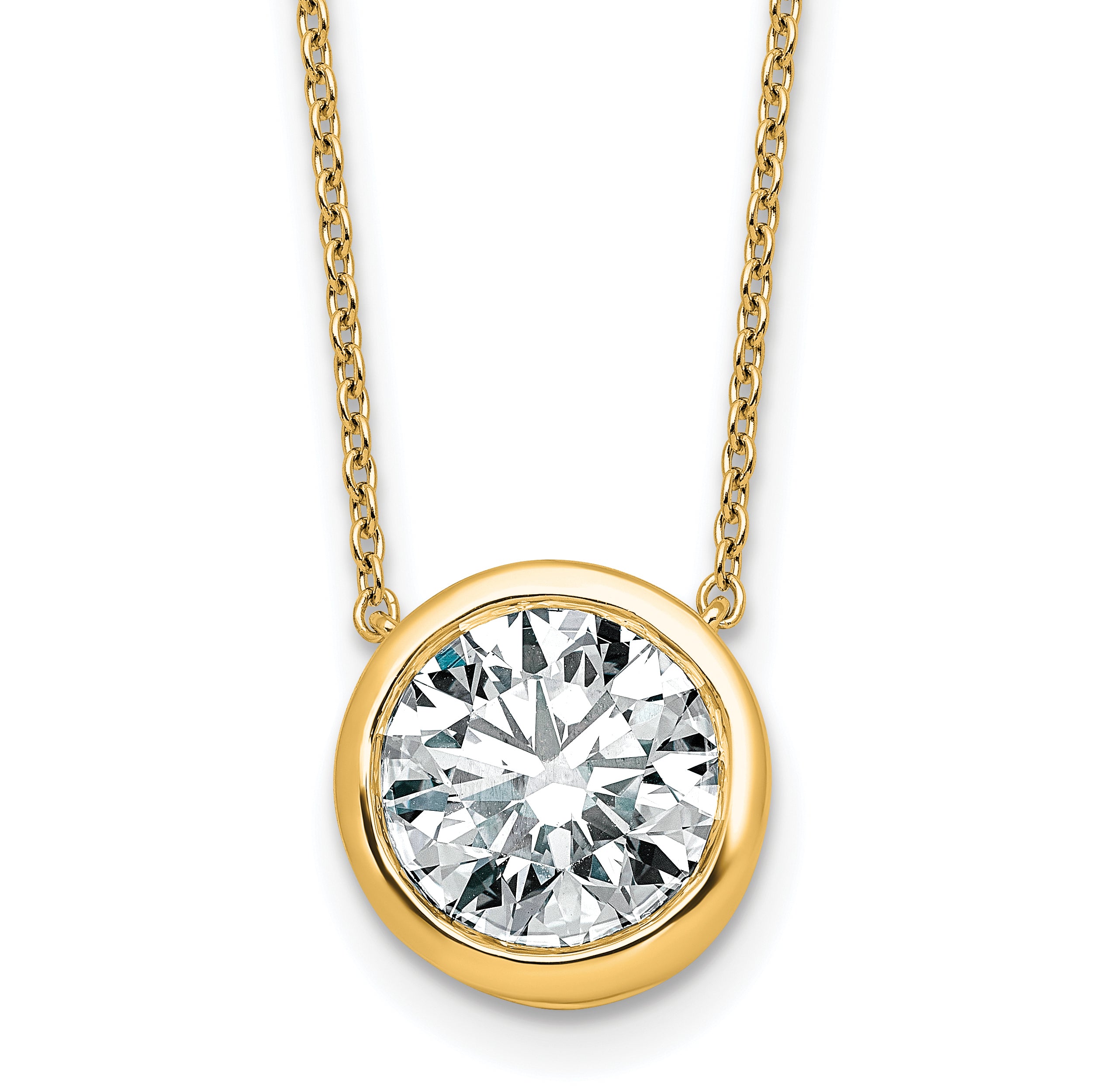14k 4 carat Certified Lab Grown Diamond VS+ F+ Round Complete Bezel Set 18 inch Necklace