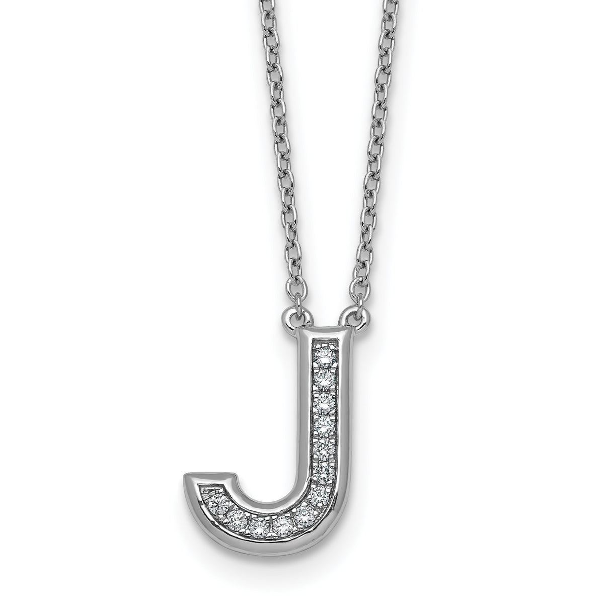 Lab-Grown Diamond Initial J Necklace in 14K White Gold (0.12 ct. tw.) - Sophia Jewelers Main image