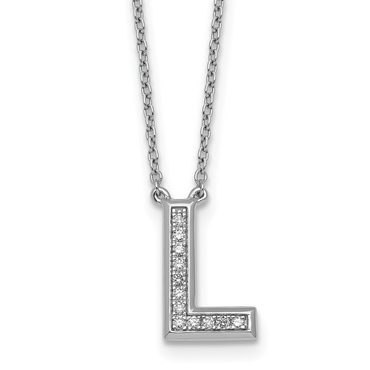 Lab-Grown Diamond Initial L Necklace in 14K White Gold (0.12 ct. tw.) - Sophia Jewelers Main image