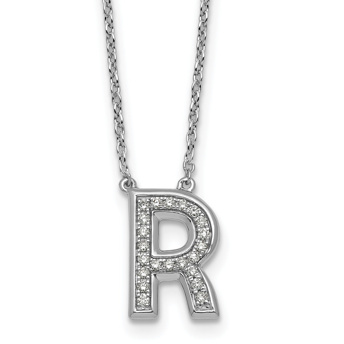 Lab-Grown Diamond Initial R Necklace in 14K White Gold (0.22 ct. tw.) - Sophia Jewelers Main image