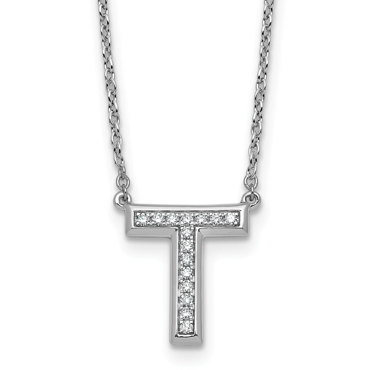 Lab-Grown Diamond Initial T Necklace in 14K White Gold (0.15 ct. tw.) - Sophia Jewelers Main image