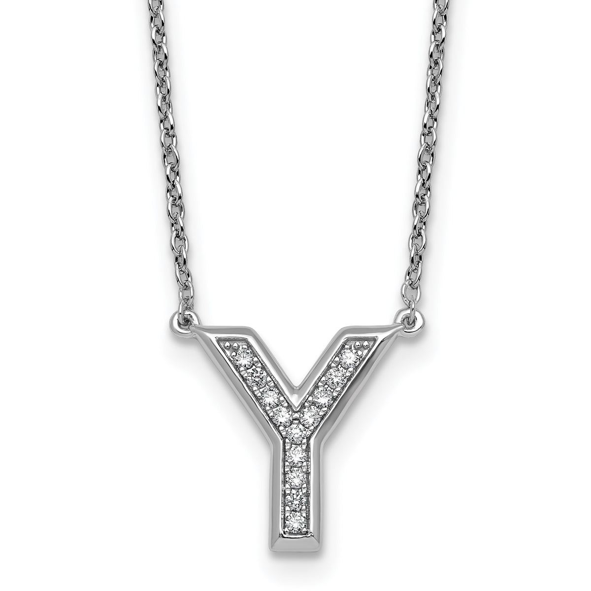 Lab-Grown Diamond Initial Y Necklace in 14K White Gold (0.13 ct. tw.) - Sophia Jewelers Main image