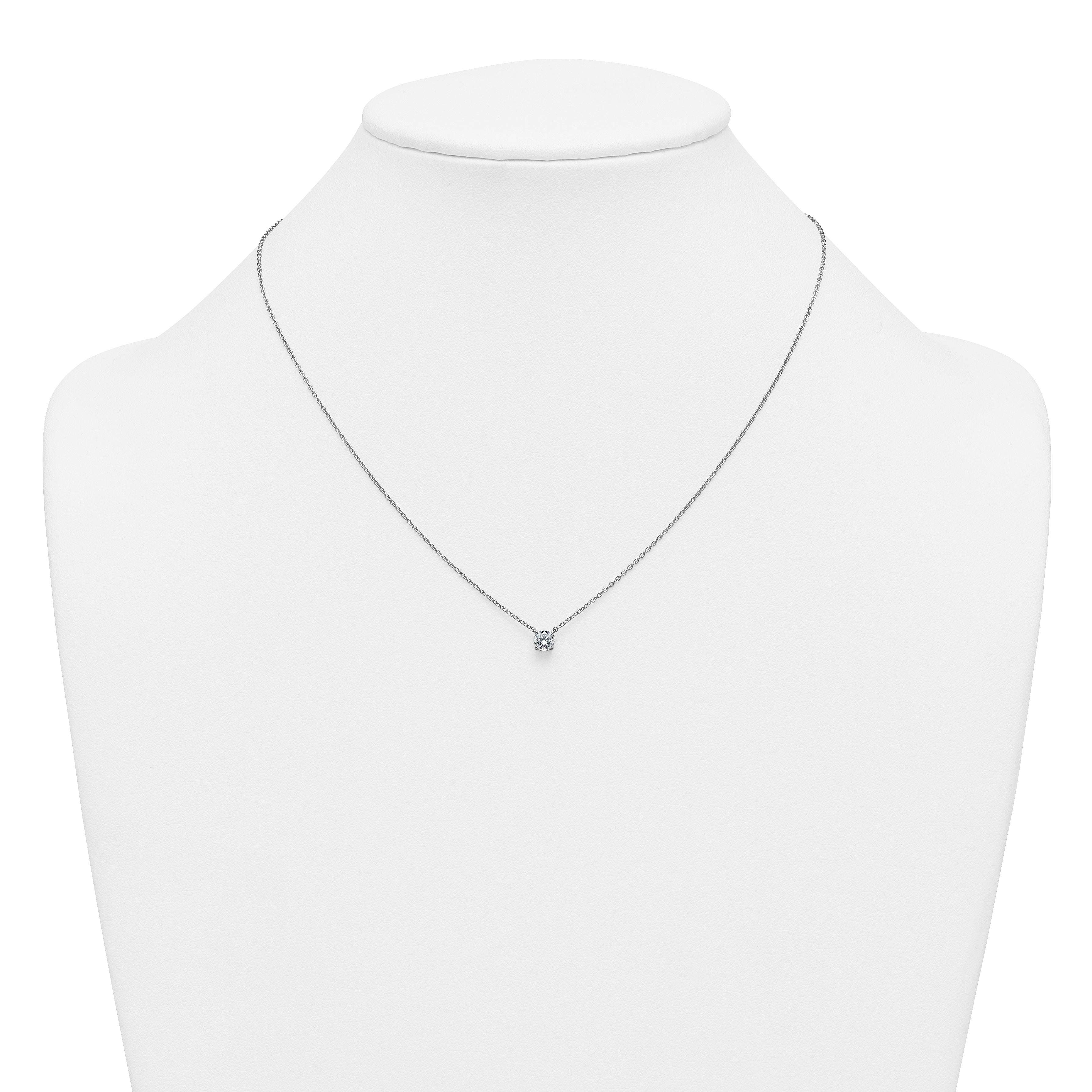 14k White Gold 1/2 carat Lab Grown Diamond VS/SI+ G+ Round Complete Four Prong 18 inch Solitaire Necklace