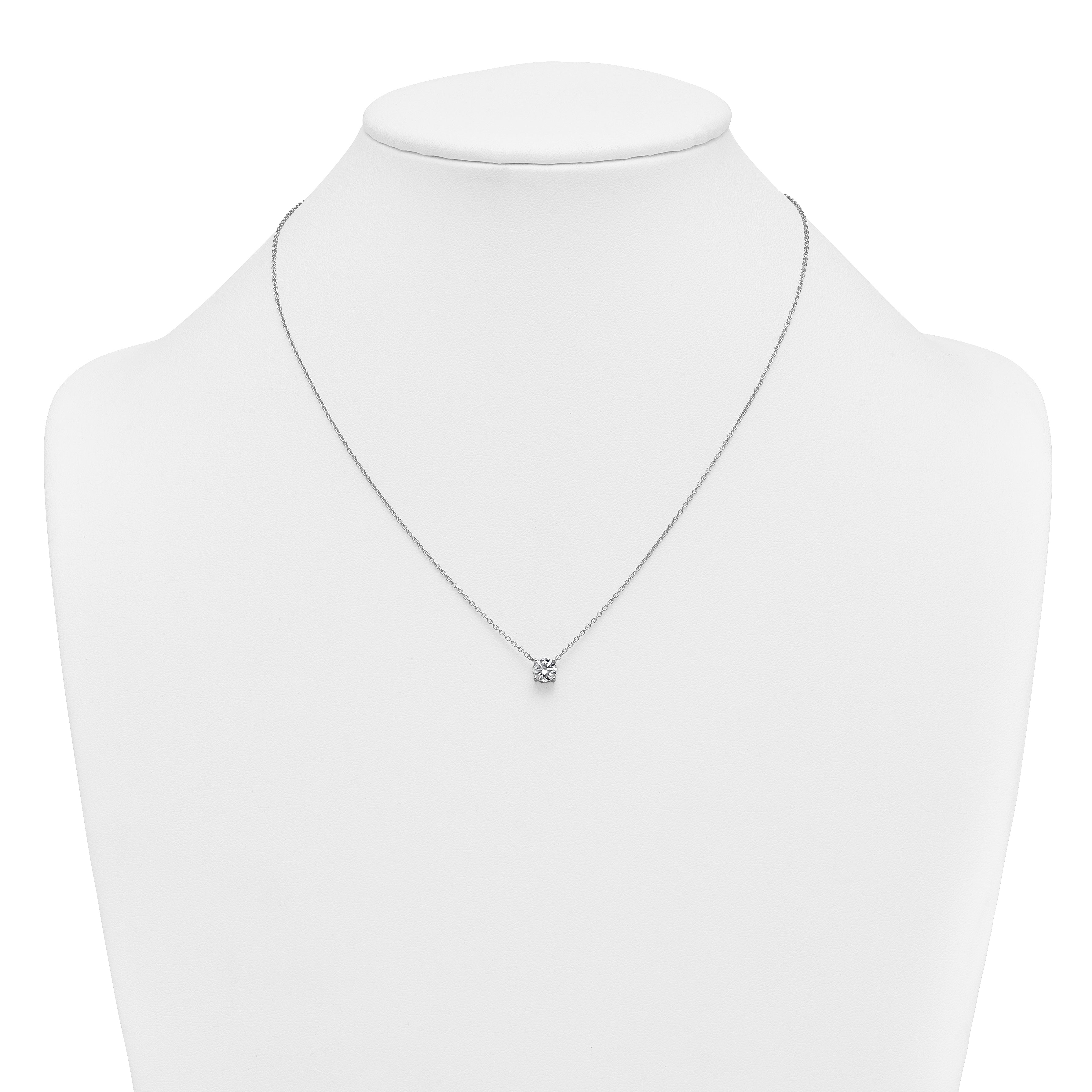 14k White Gold 3/4 carat Lab Grown Diamond VS/SI+ G+ Round Complete Four Prong 18 inch Solitaire Necklace