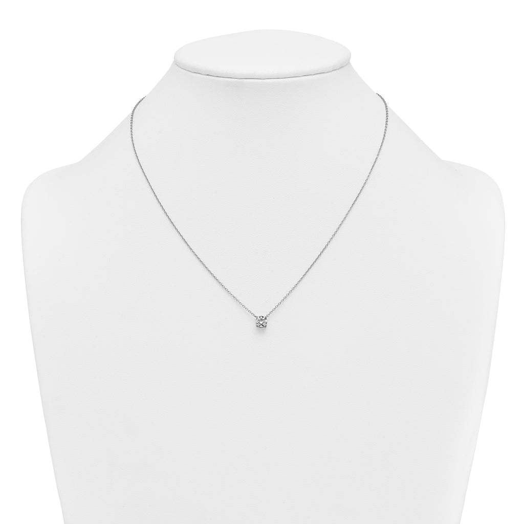 14k White Gold 3/4 carat Lab Grown Diamond VS/SI+ G+ Round Complete Four Prong 18 inch Solitaire Necklace