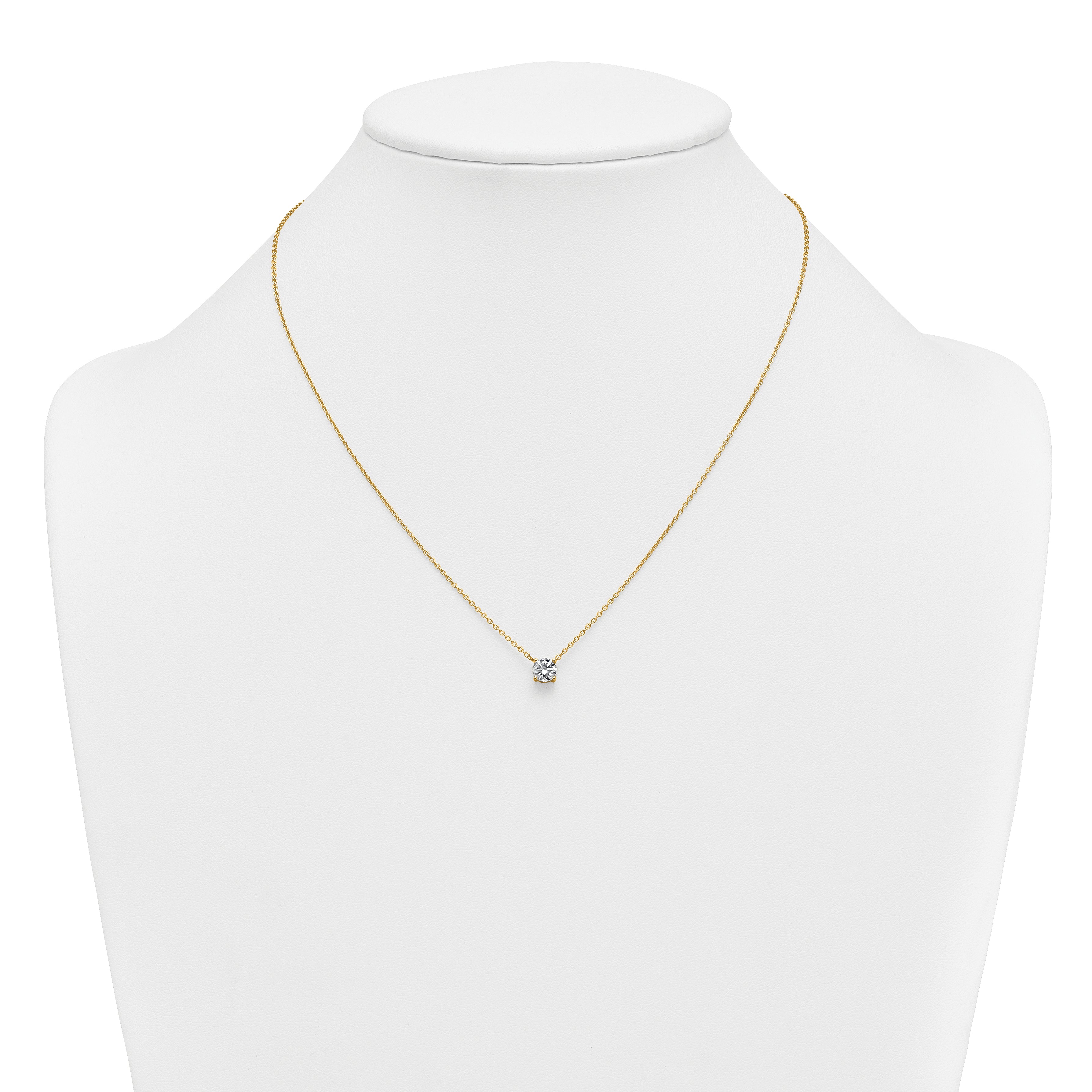 14k 3/4 carat Lab Grown Diamond VS+ F+ Round Complete Four Prong 18 inch Solitaire Necklace