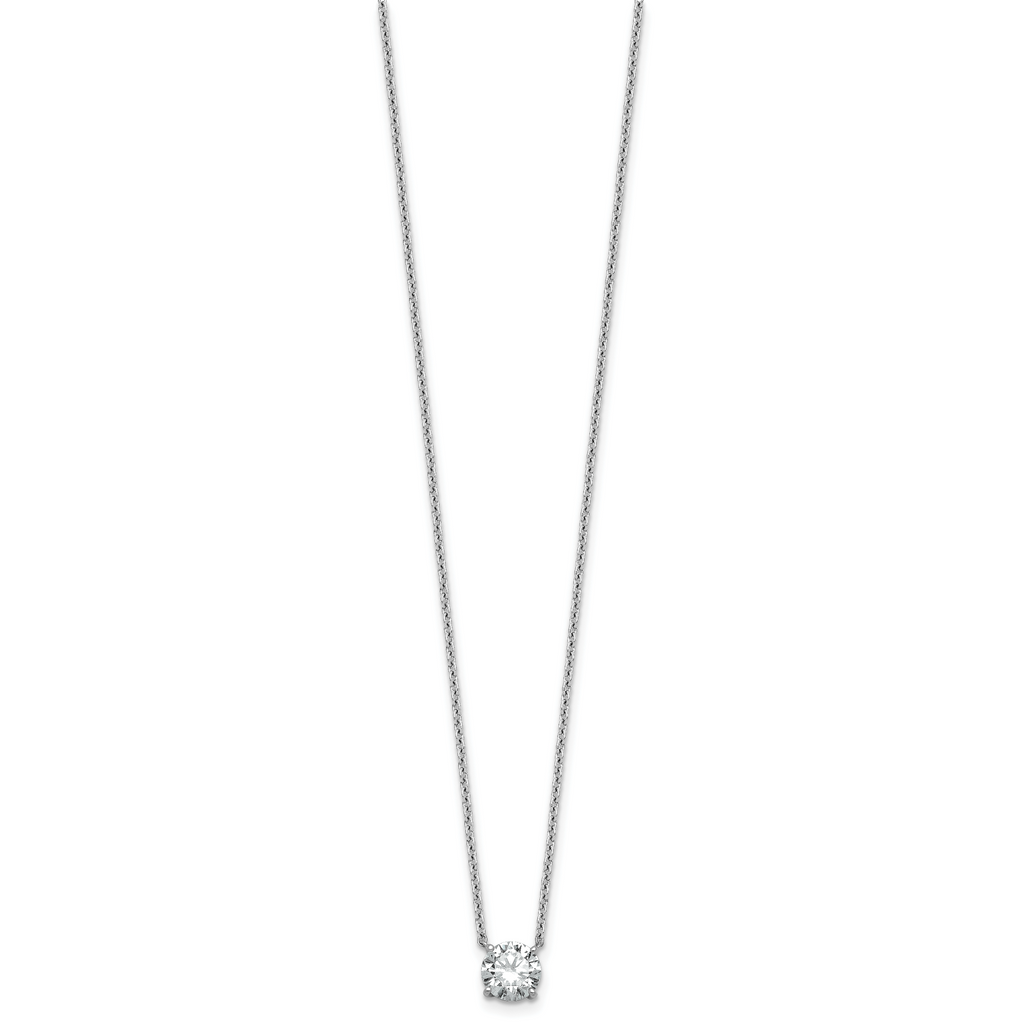 14k White Gold 1 carat Lab Grown Diamond VS/SI+ G+ Round Complete Four Prong 18 inch Solitaire Necklace