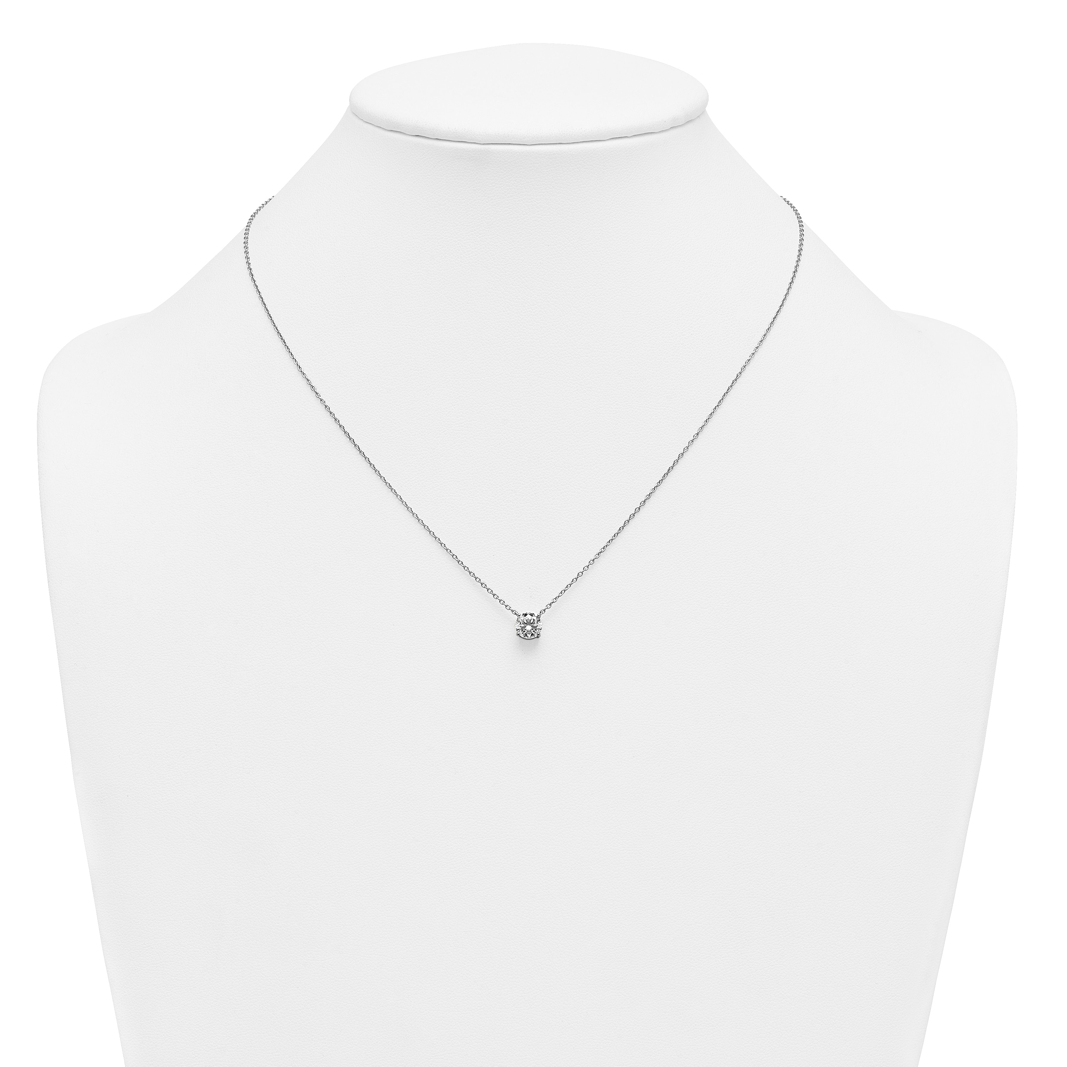 14k White Gold 1 carat Certified Lab Grown Diamond VS/SI+ G+ Round Complete Four Prong 18 inch Solitaire Necklace