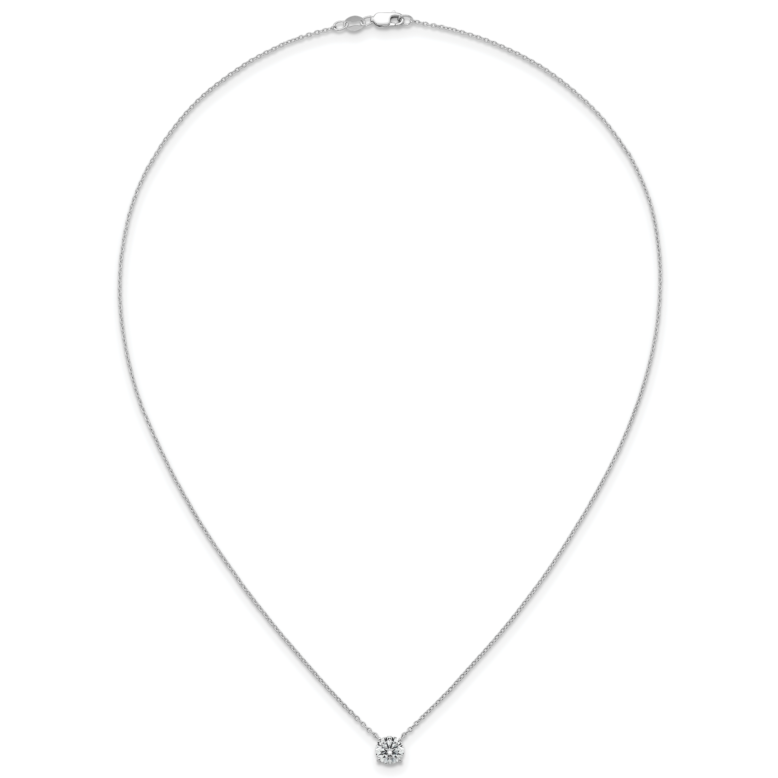 14k White Gold 1 carat Lab Grown Diamond VS/SI+ G+ Round Complete Four Prong 18 inch Solitaire Necklace