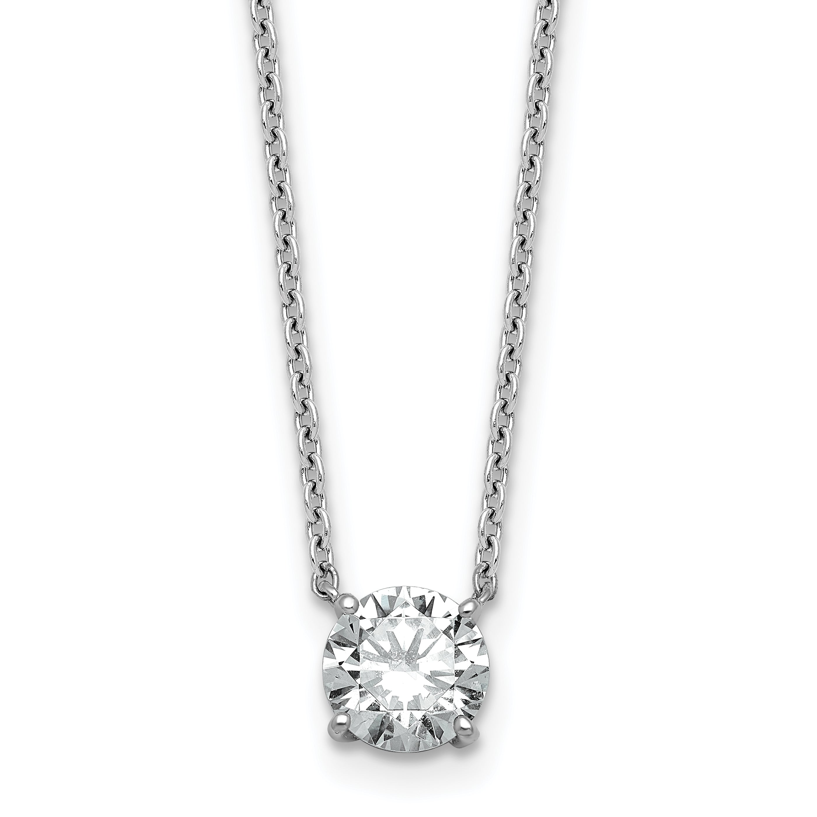 14k White Gold 1 carat Certified Lab Grown Diamond VS/SI+ G+ Round Complete Four Prong 18 inch Solitaire Necklace
