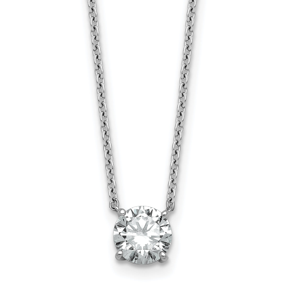 14k White Gold 1 carat Certified Lab Grown Diamond VS/SI+ G+ Round Complete Four Prong 18 inch Solitaire Necklace