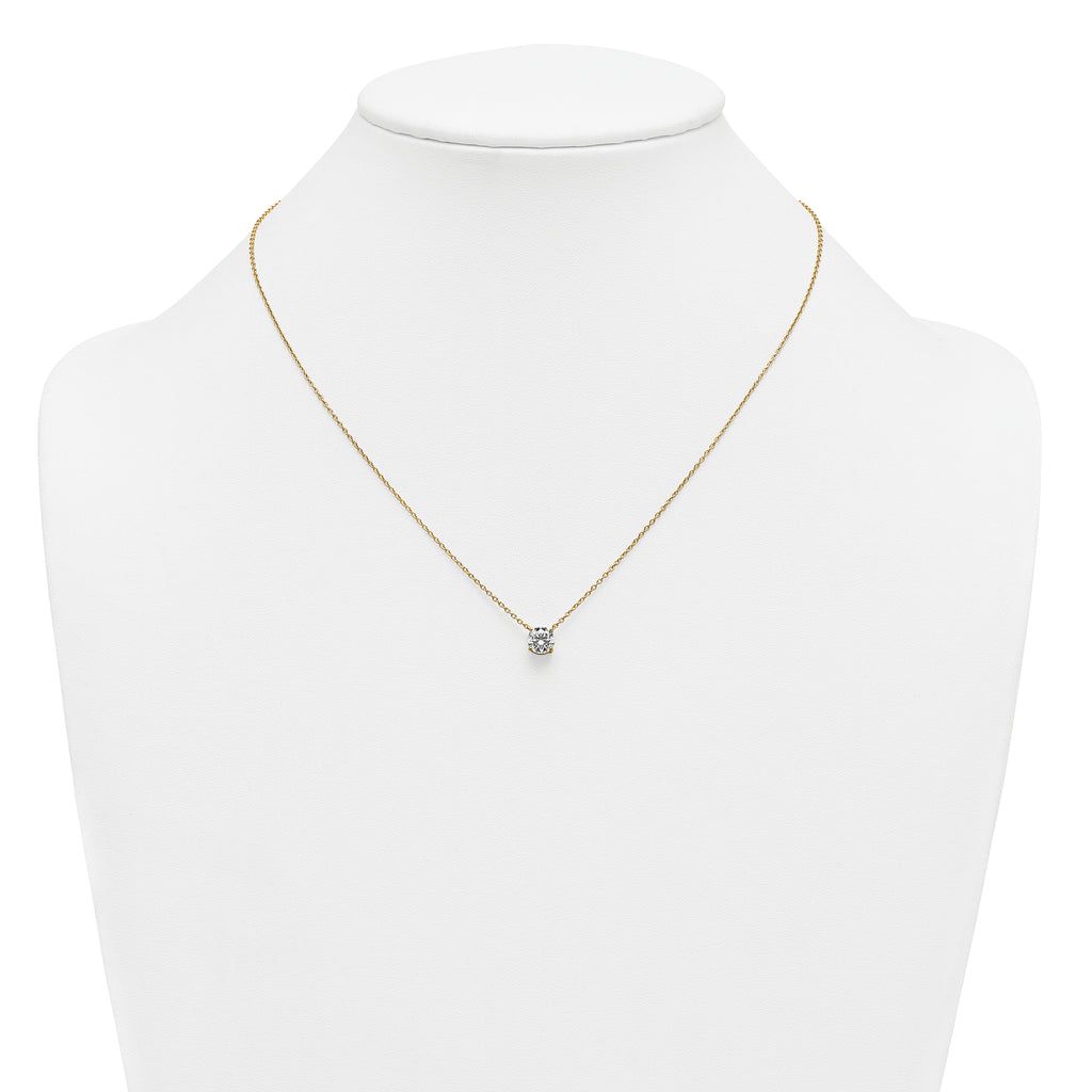 14k 1 carat Lab Grown Diamond VS+ F+ Round Complete Four Prong 18 inch Solitaire Necklace