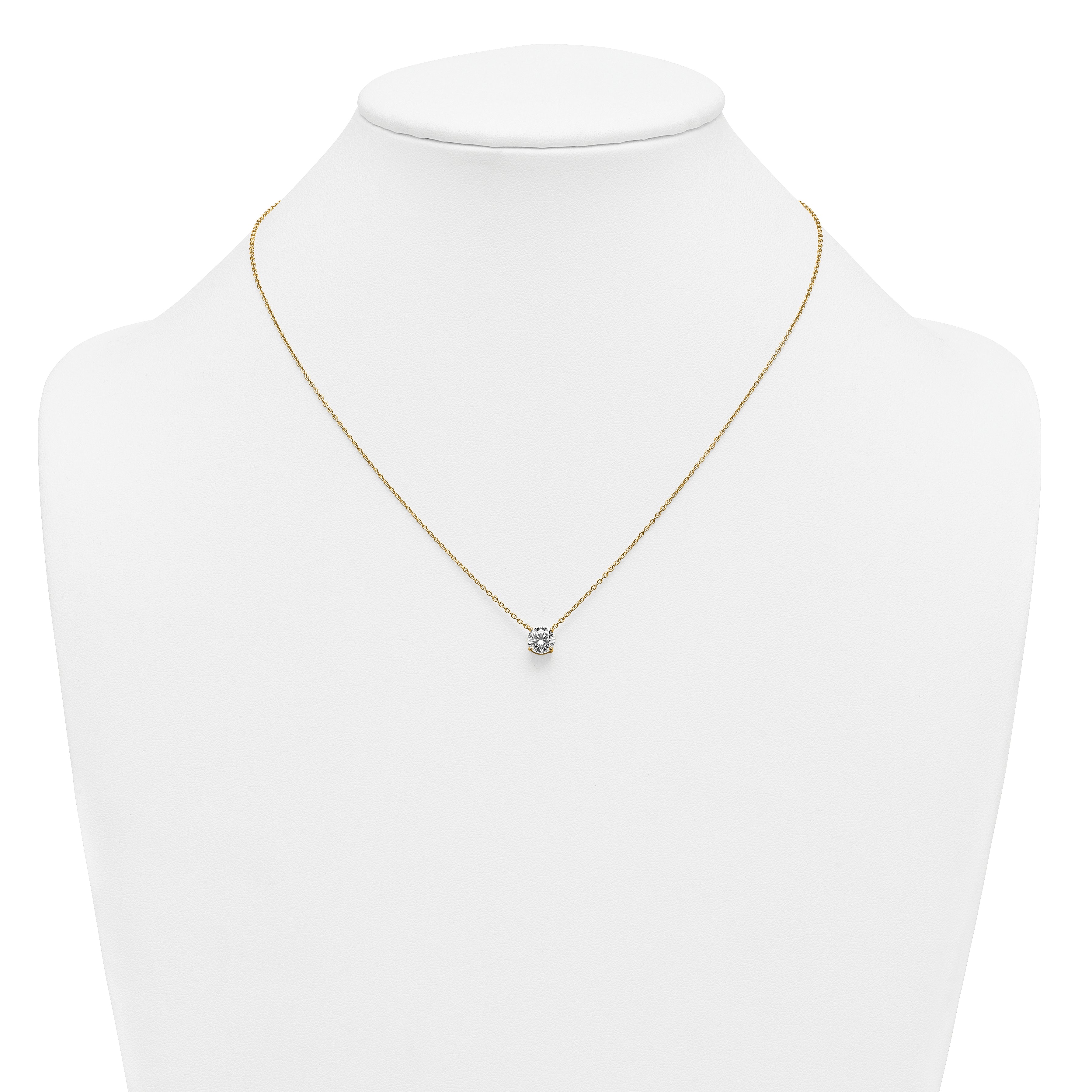 14k 1 carat Lab Grown Diamond VS+ F+ Round Complete Four Prong 18 inch Solitaire Necklace