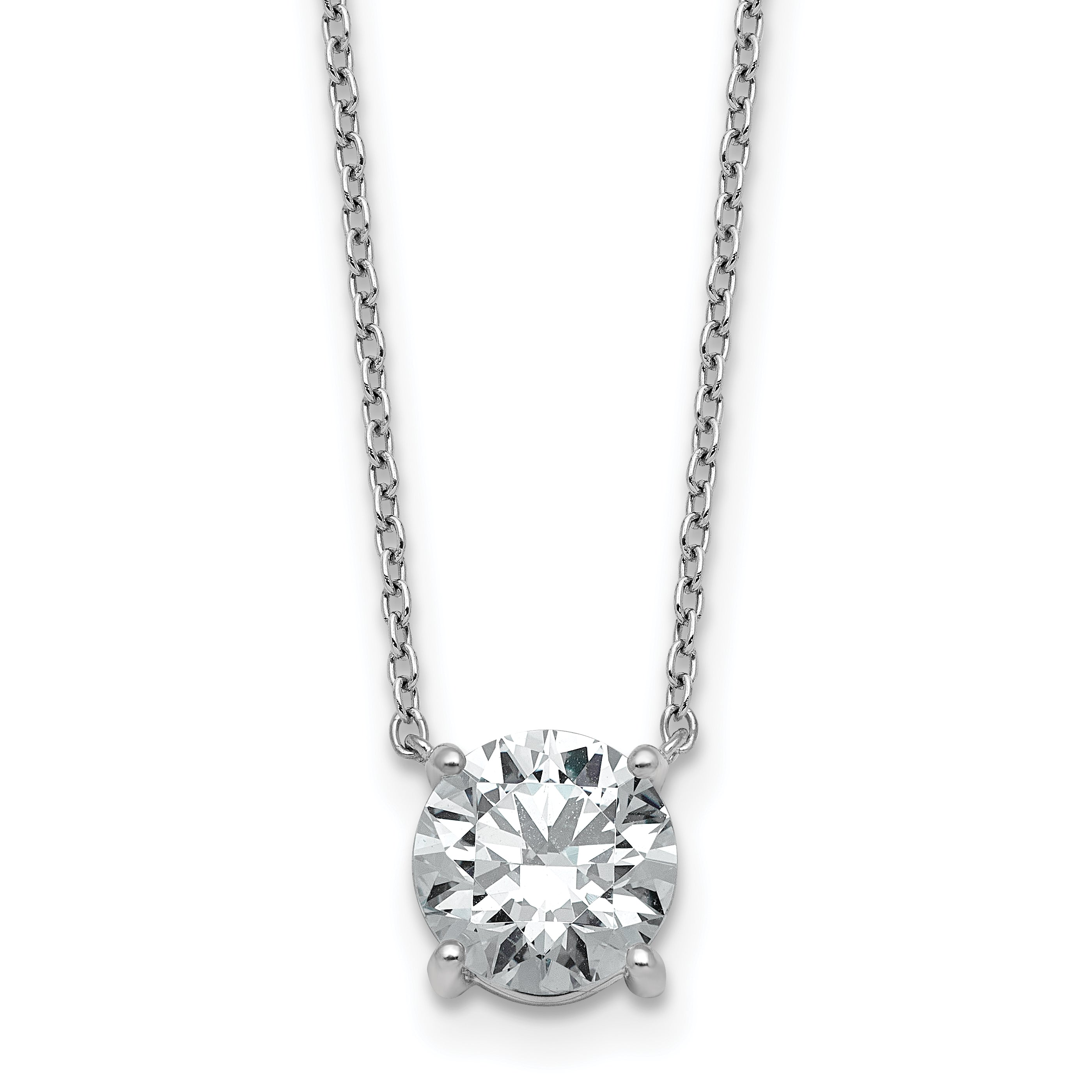 14k White Gold 1 1/2 carat Certified Lab Grown Diamond VS/SI+ G+ Round Complete Four Prong 18 inch Solitaire Necklace
