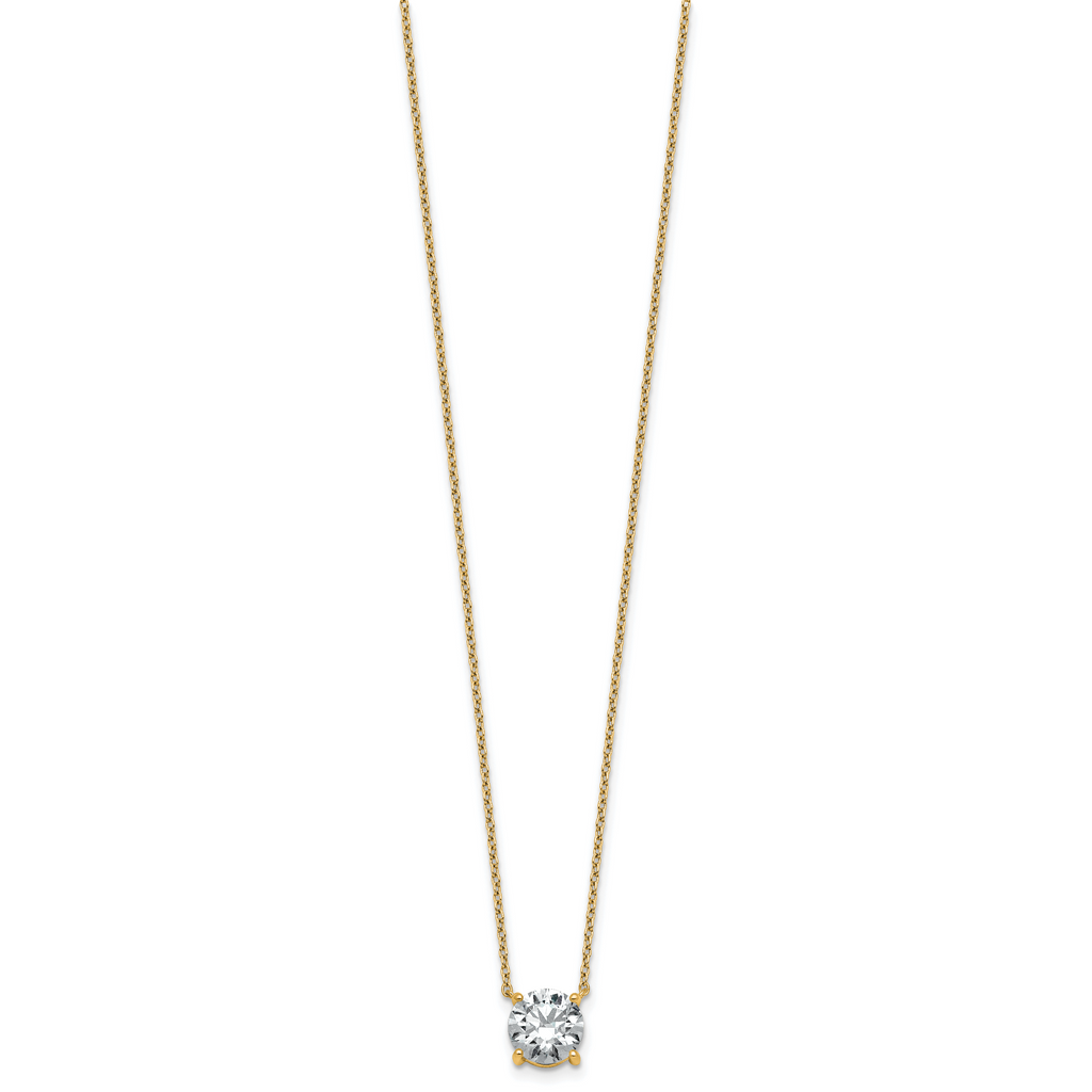 14k 1 1/2 carat Lab Grown Diamond VS+ F+ Round Complete Four Prong 18 inch Solitaire Necklace