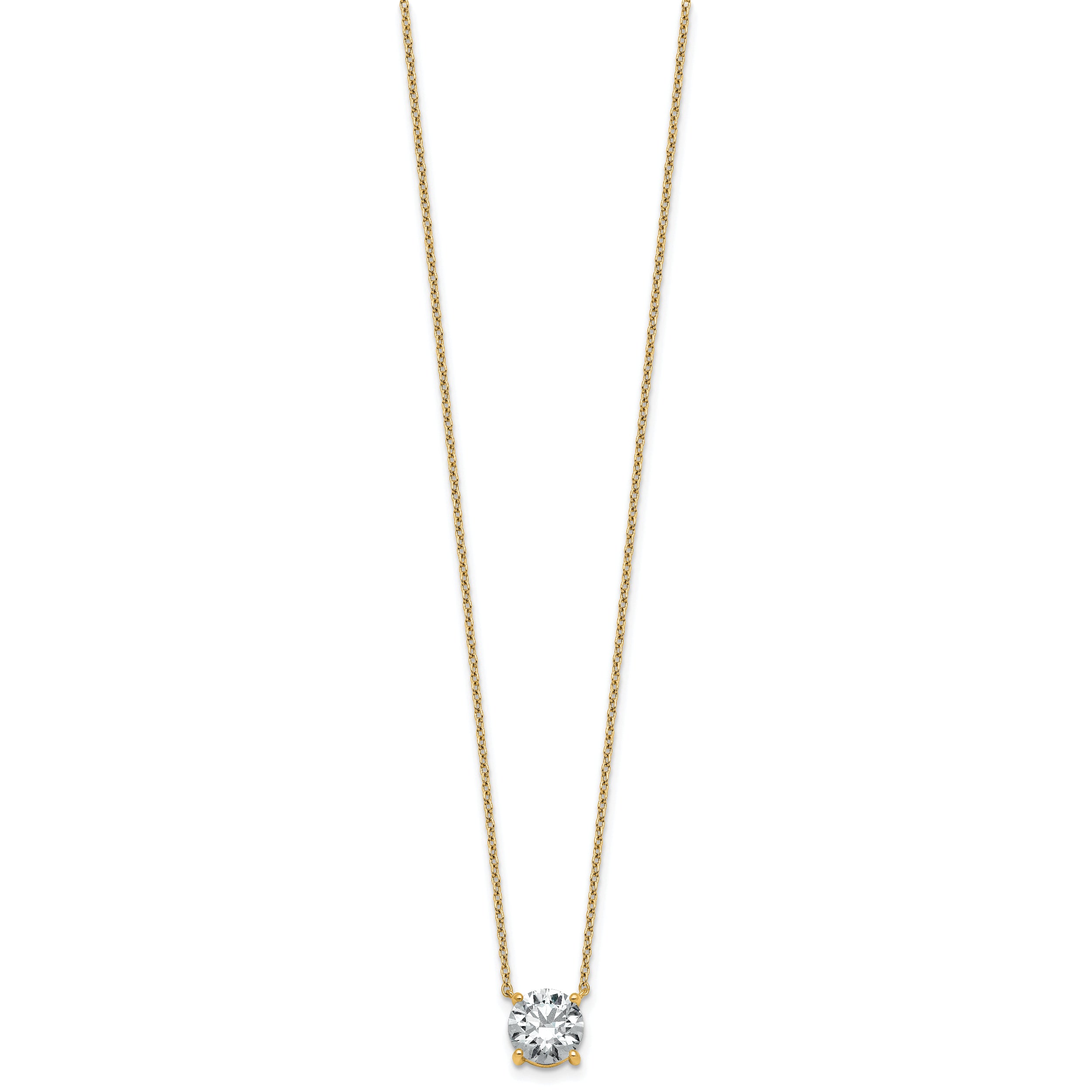 14k 1 1/2 carat Certified Lab Grown Diamond VS+ F+ Round Complete Four Prong 18 inch Solitaire Necklace