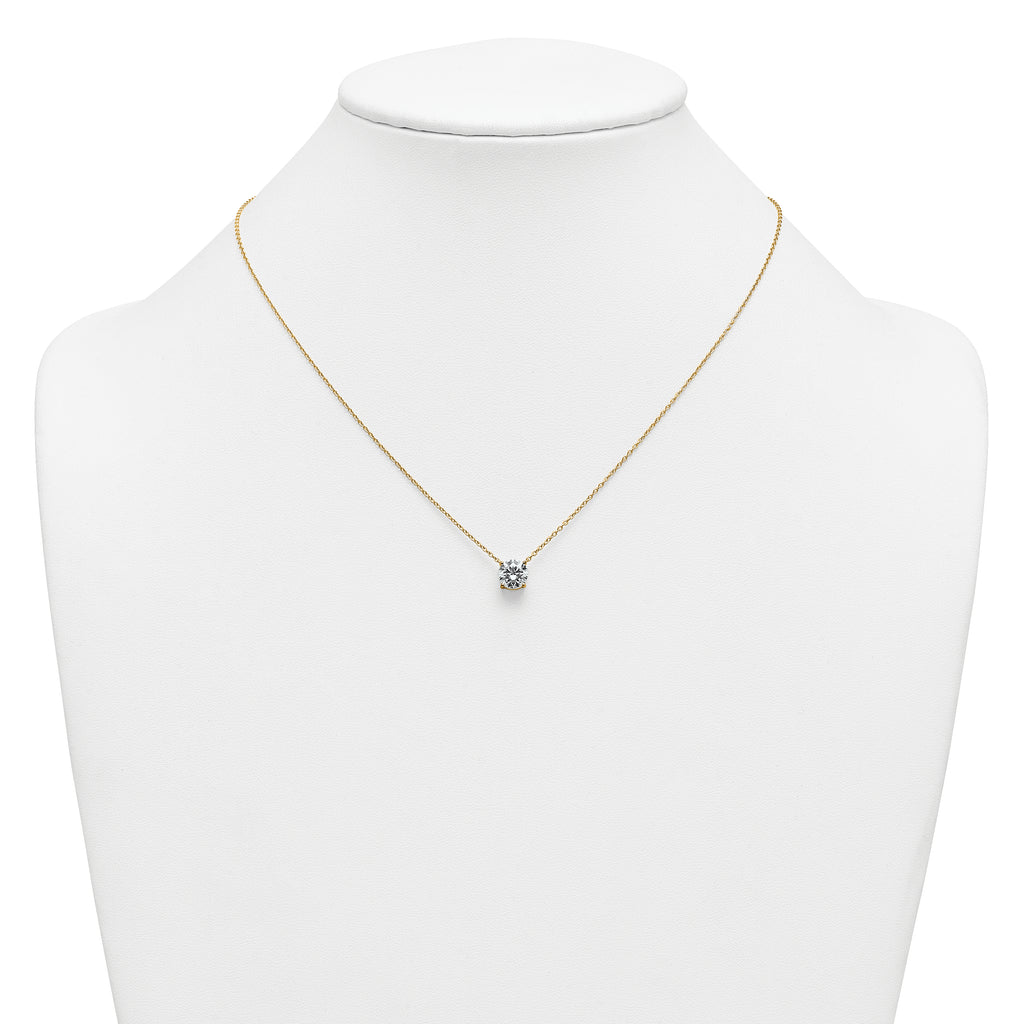 14k 1 1/2 carat Lab Grown Diamond VS+ F+ Round Complete Four Prong 18 inch Solitaire Necklace
